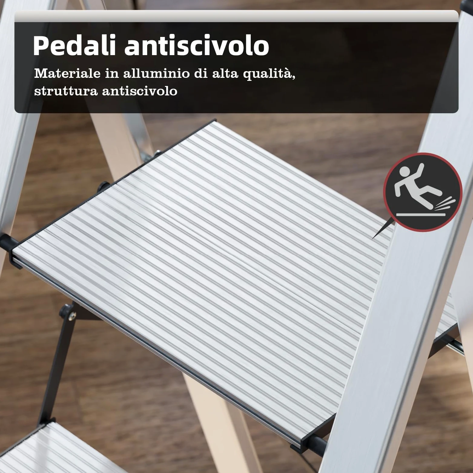 KINGRACK Scaletta 5 Gradini Pieghevole in Alluminio Leggera con Corrimano, Blocco di Sicurezza, Pedali Antiscivolo, Scala per Cucina Garage Casa, Salvaspazio Robusta e Portatile Massima 150kg, Argento
