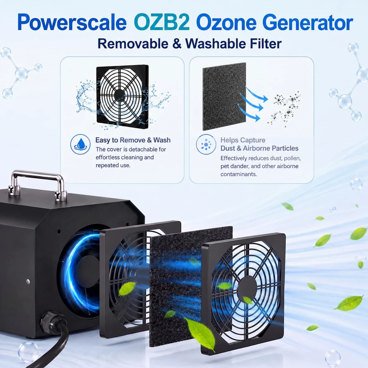 Powerscale OZB2 Ozonizzatore per Ambienti Commerciale 150.000 mg/h - Generatore di Ozono Industriale per la Rimozione degli Odori - Purificatore d'Aria e Sterilizzatore per Grandi Case e Uffici