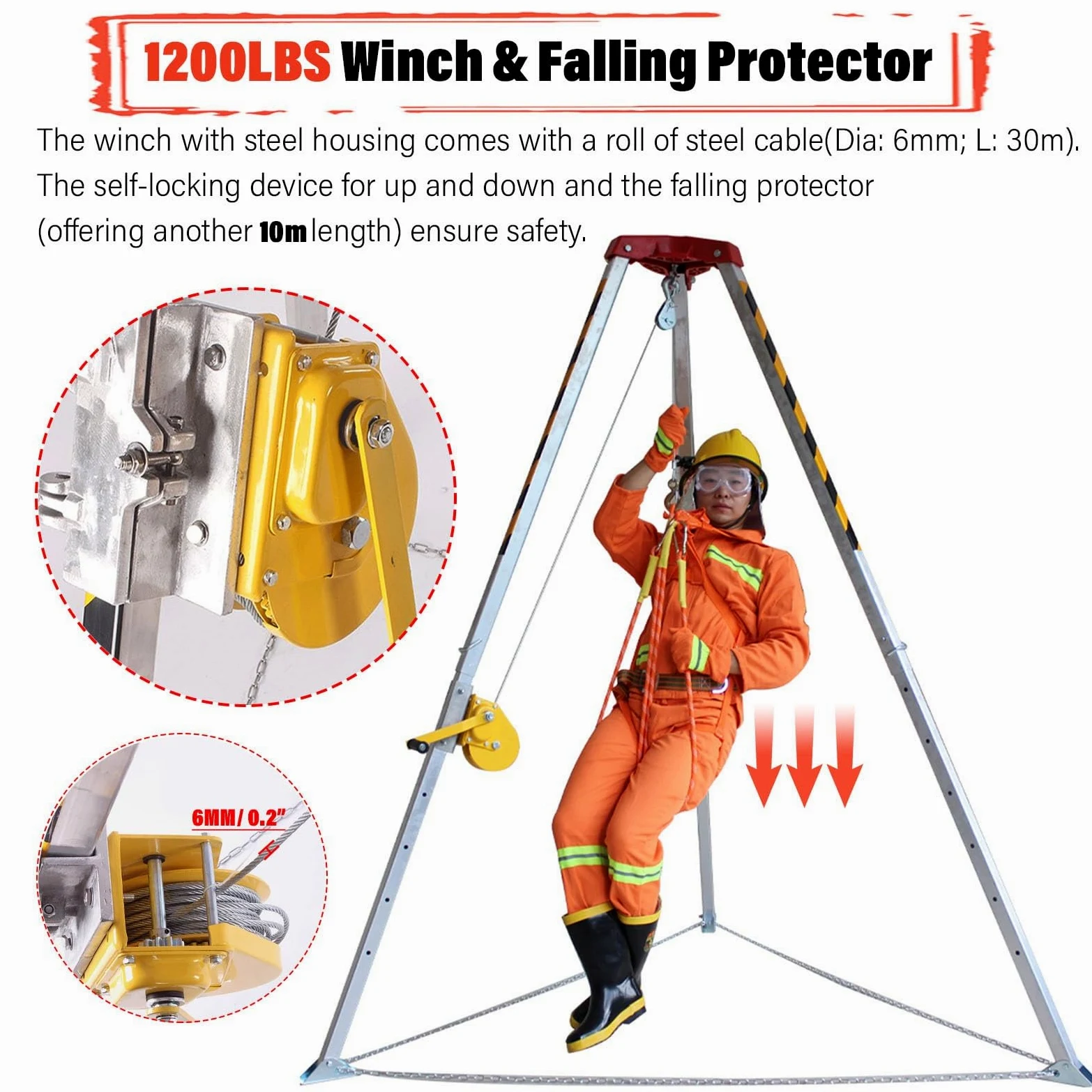 Kit Treppiede Anticaduta Spazi Ristretti Di Salvataggio A Treppiede Con Argano Da 544 816 1180 KG, Scala Di Sollevamento Per Spazi Confinati/ Attrezzatura Di Sollevamento Stabilizzatore Per La Costruz