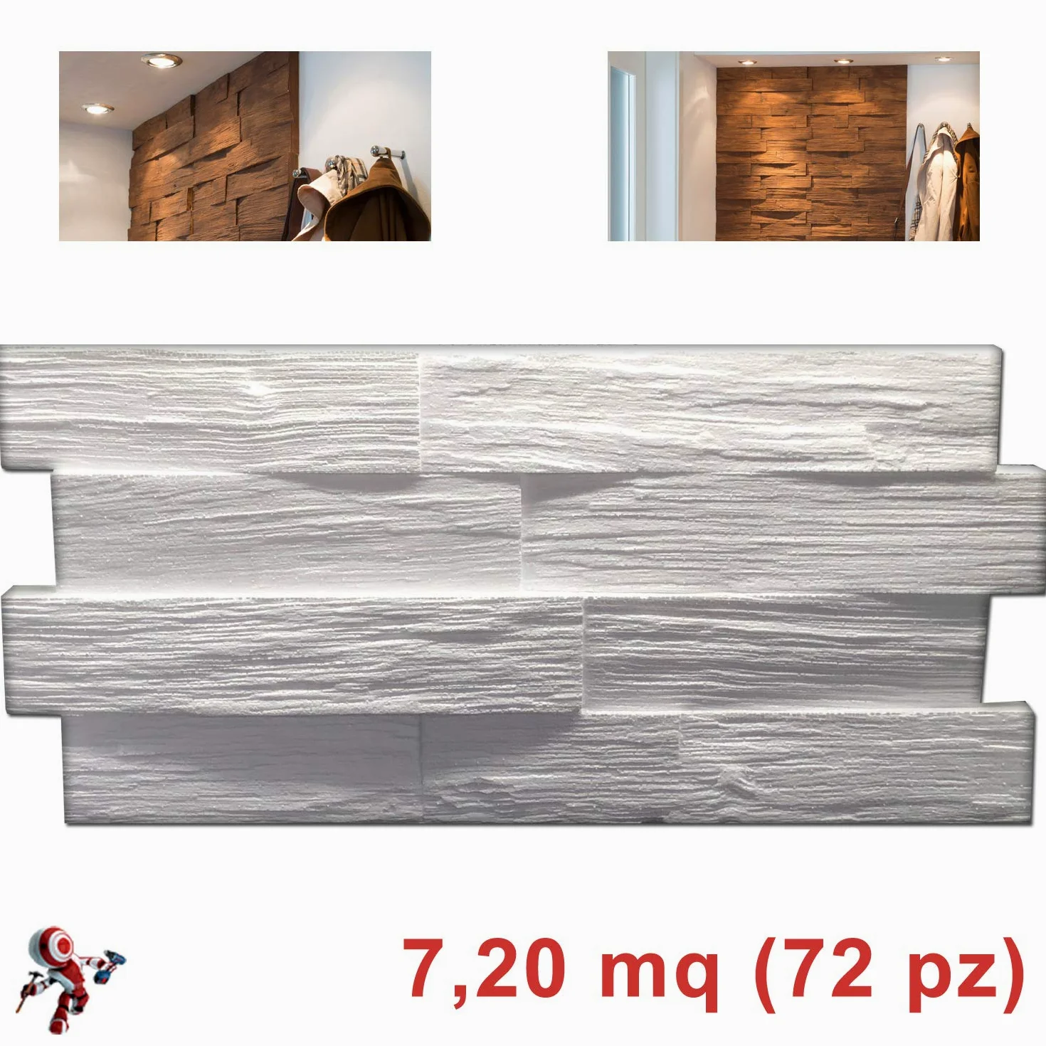 Pannelli polistirolo finta pietra per interni pannello polistirolo finto legno 20x50 cm confezione da 7,20 mq (72pz)