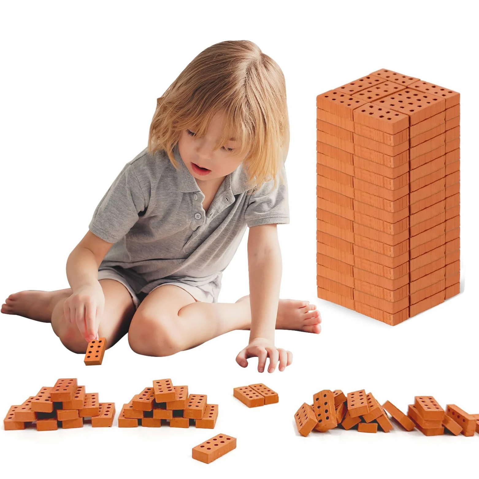 Koorium 100 mini mattoni in miniatura mattoni da costruzione, mattoni, per fai da te, casa delle bambole da giardino, decorazione per la casa dei giocattoli