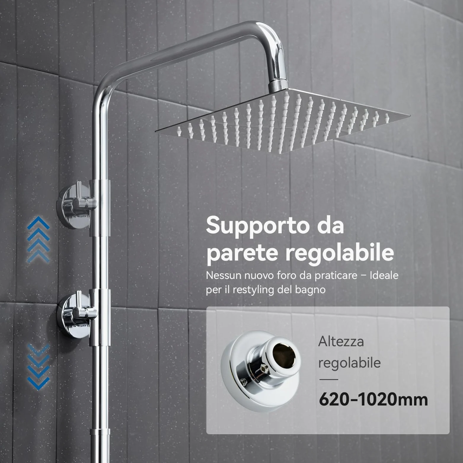 Auralum Colonna Doccia senza Miscelatore, Colonna Doccia Acciaio Inox con Saliscendi Doccia Altezza Regolabile 72-110cm, Asta Doccia con Soffione e Doccetta, Ideal Standard Gruppo Doccia per Vasca