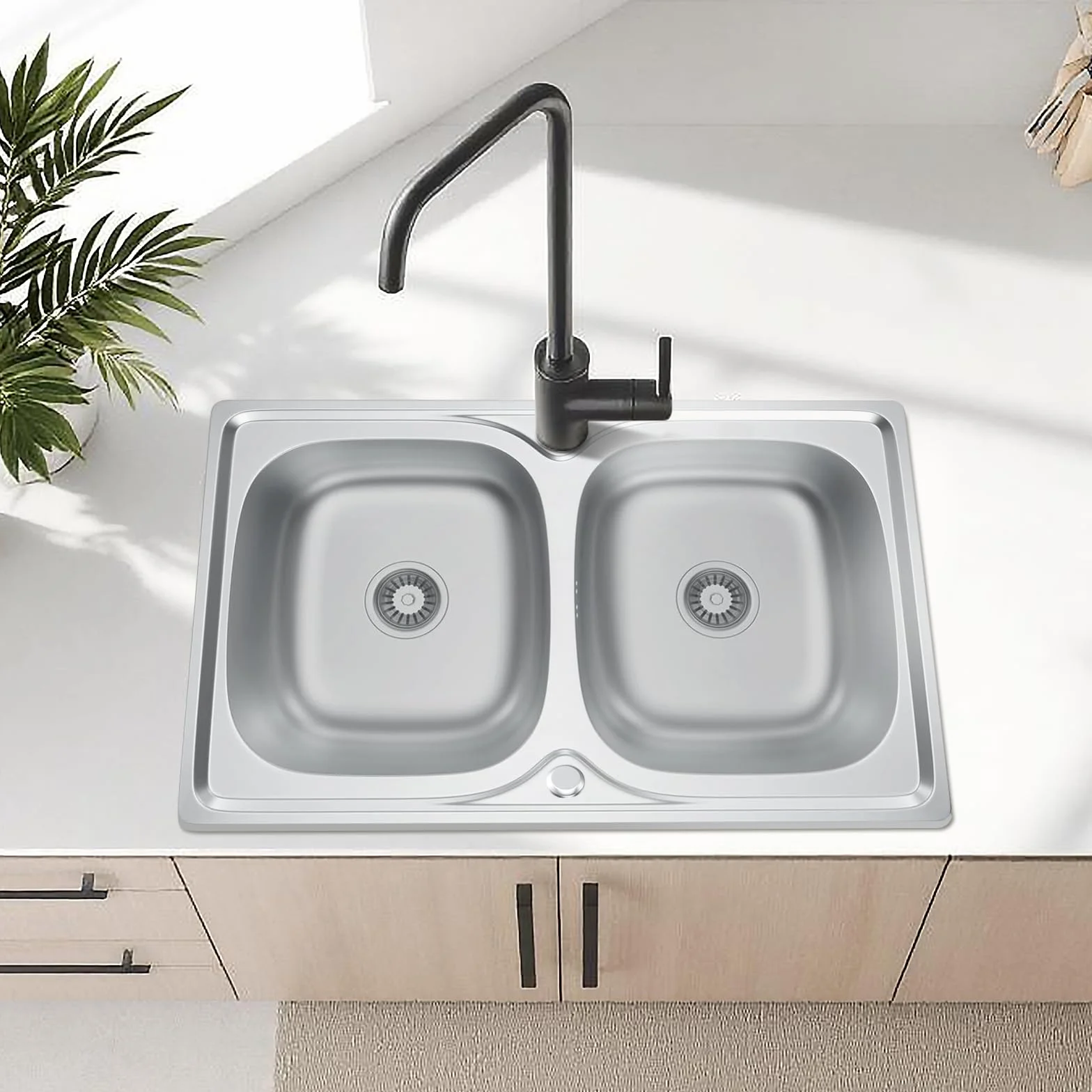 Lavello Cucina 1 Vasca con Set di Drenaggio, Lavabo Cucina con 2 Fori, Acciaio Inox (Acciaio inossidabile, 80 * 50)