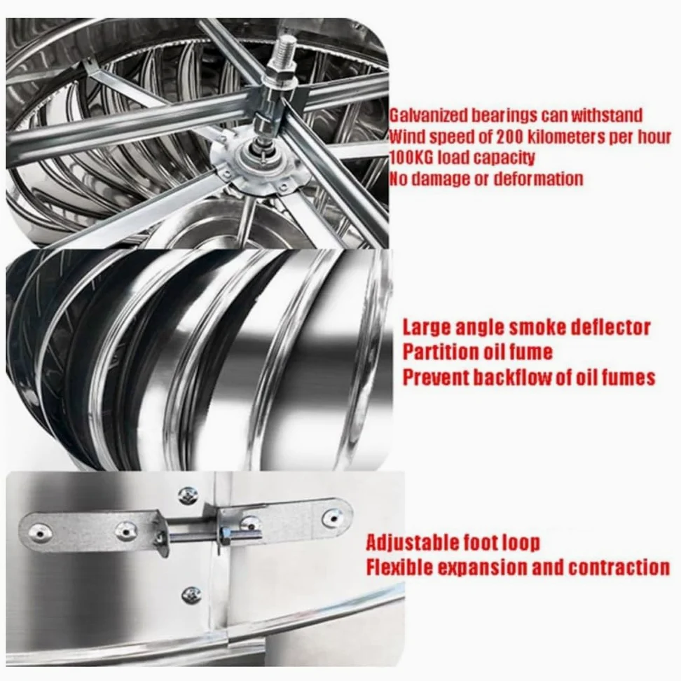 Cappello Eolico Rotante 100-400mm, Comignolo Girevole per Camini in Acciaio Inox, Cuscinetto Zincato Canna Fumaria Camino Cappello Testa Girevole, Zero Consumo(400mm/15.7in)