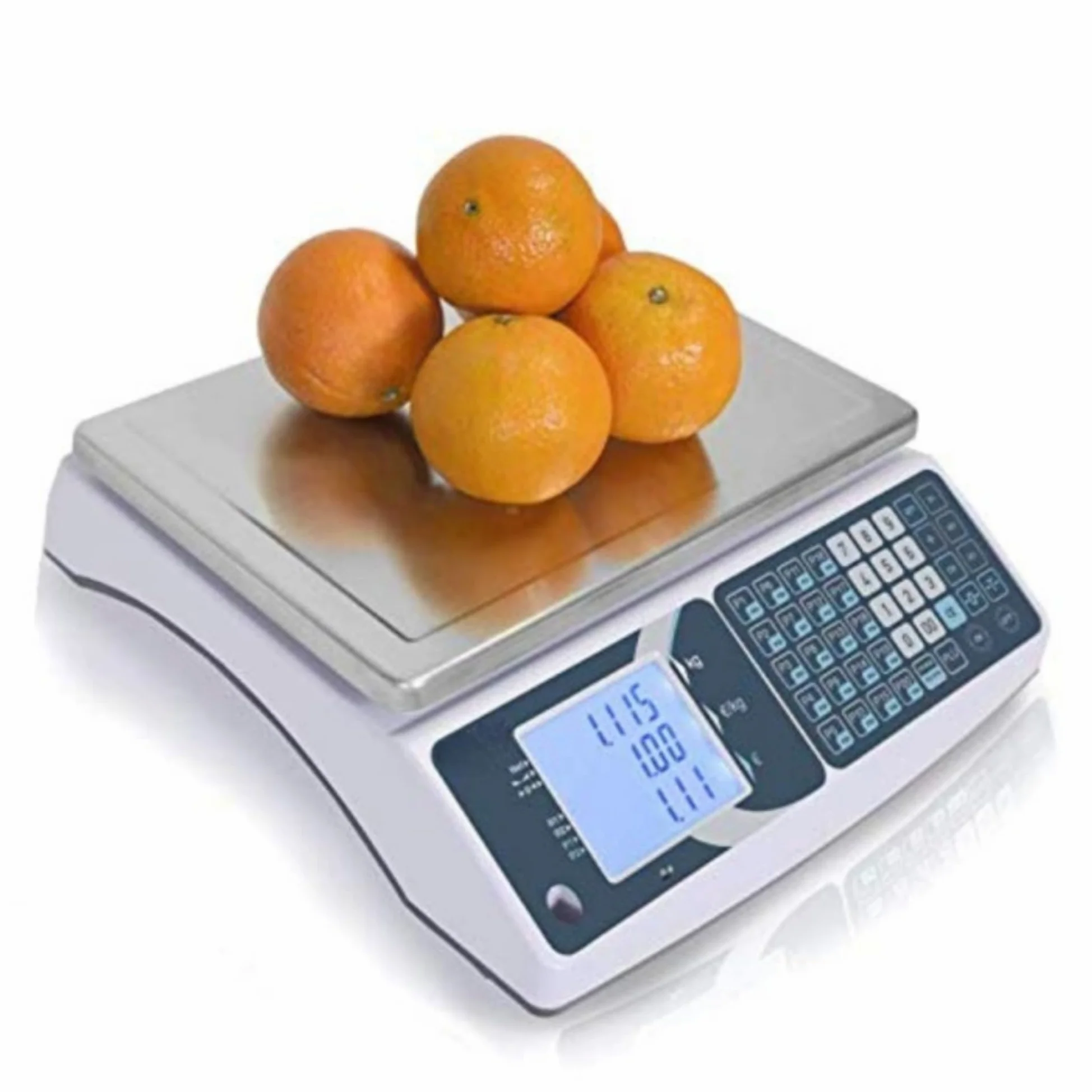 Bilancia peso/prezzo omologata per il mercato - vignetta verde e taccuino metrologico - portata 15-30 kg per 5-10 g di precisione - batteria ricaricabile 130 h