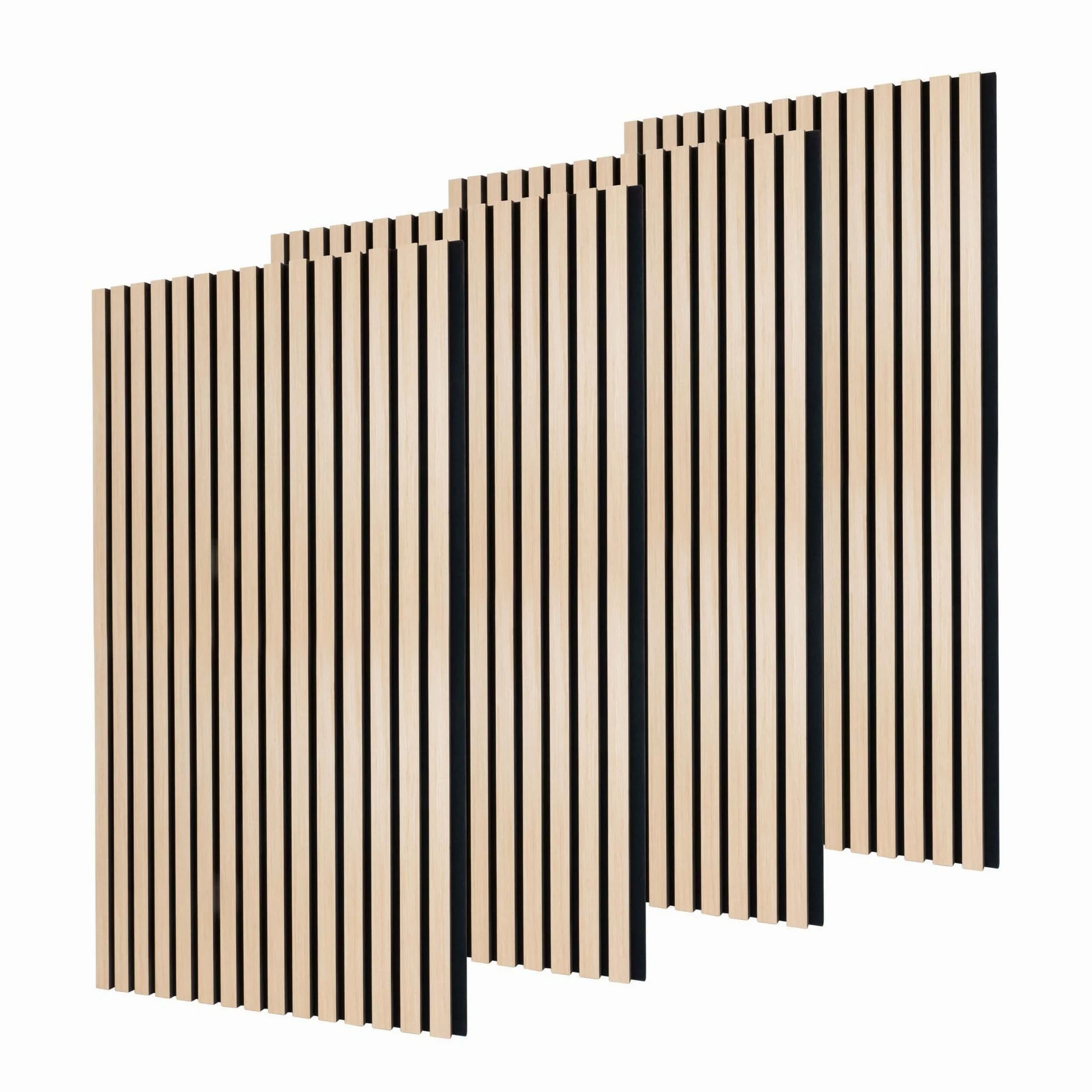 4 pannelli acustici in legno 120x60 cm con lamelle rovere chiaro – pannelli da parete per ridurre il riverbero in casa e in ufficio – rivestimento parete 3D interno