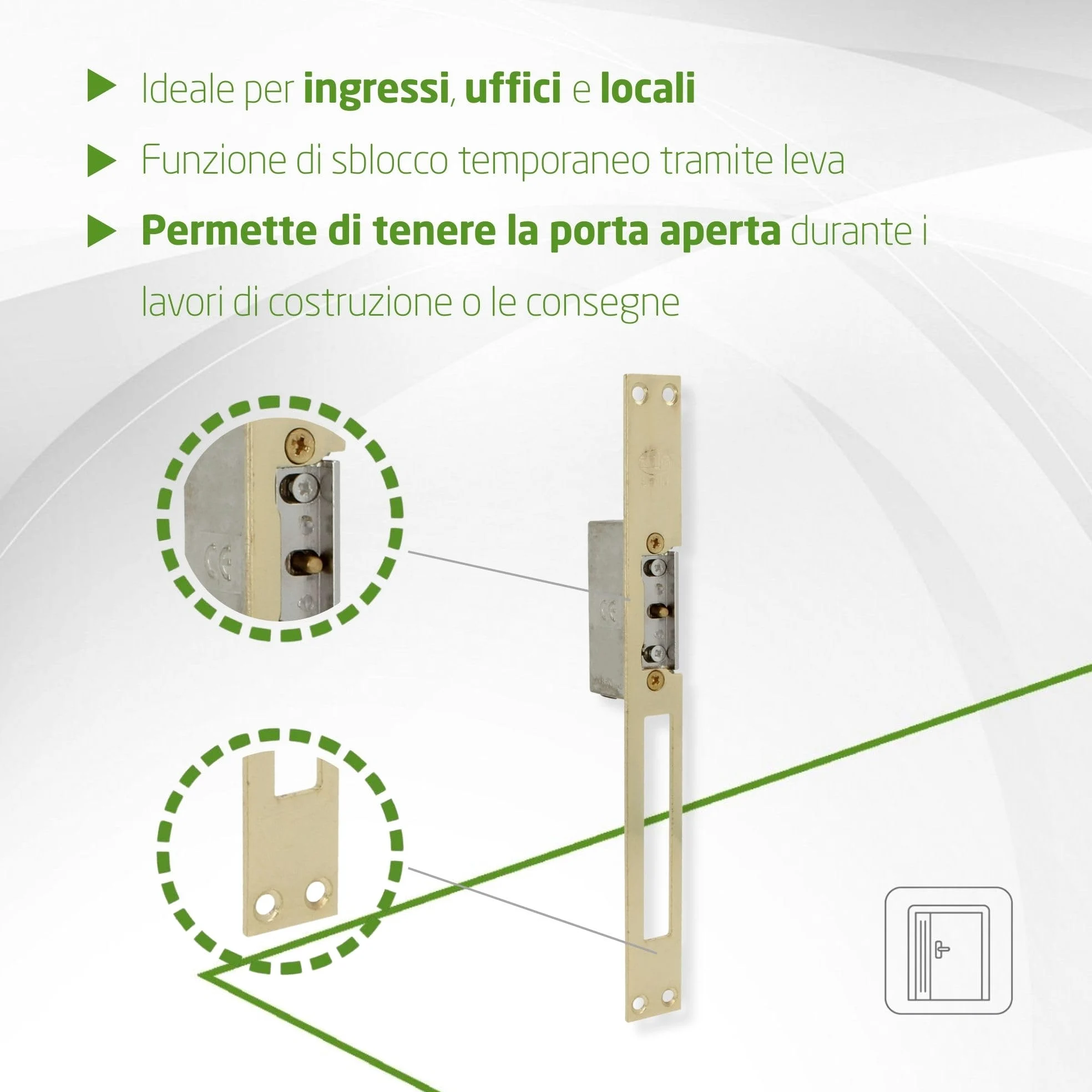 Amig - Incontro elettrico da incasso per controllo accessi - Compatibile con scrocco europeo 13 mm - Frontale 250 x 25 mm - Acciaio ottonato verniciato - Dorato - 8-12 V AC/DC - Mod. 20 con inibitore