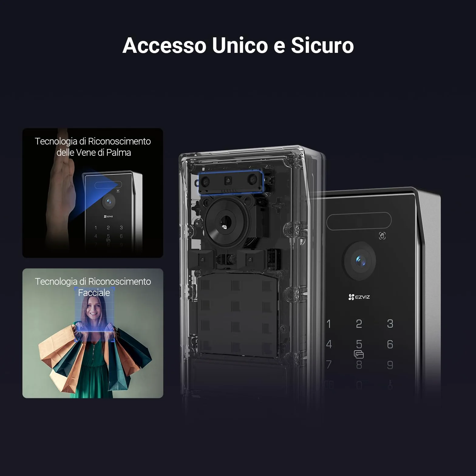 EZVIZ 4K Videocitofono Connesso, Videocitofono, 8 Pollici Monitor Touch, Riconoscimento Palmo/Visto, Sblocco a Distanza, 2 Fili, Rilevamento Umano, Opzione RFID, Impermeabile, WiFi Dual-Band, HP7 Pro