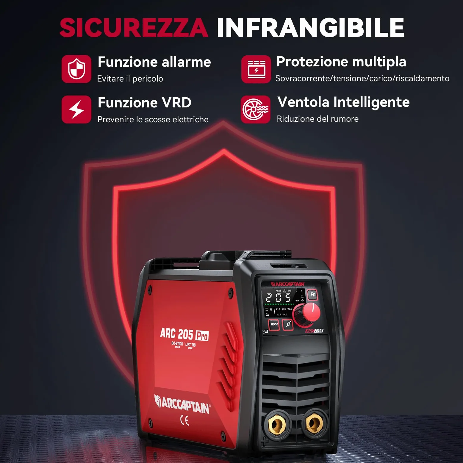 ARCCAPTAIN Saldatrice Elettrodo iControl ARC205 Pro [Controllo APP] 205Amp ARC/Lift TIG saldatrice, display a LED, IGBT Inverter 230V MMA saldatore con avvio a caldo, forza d'arco, e Anti-Stick