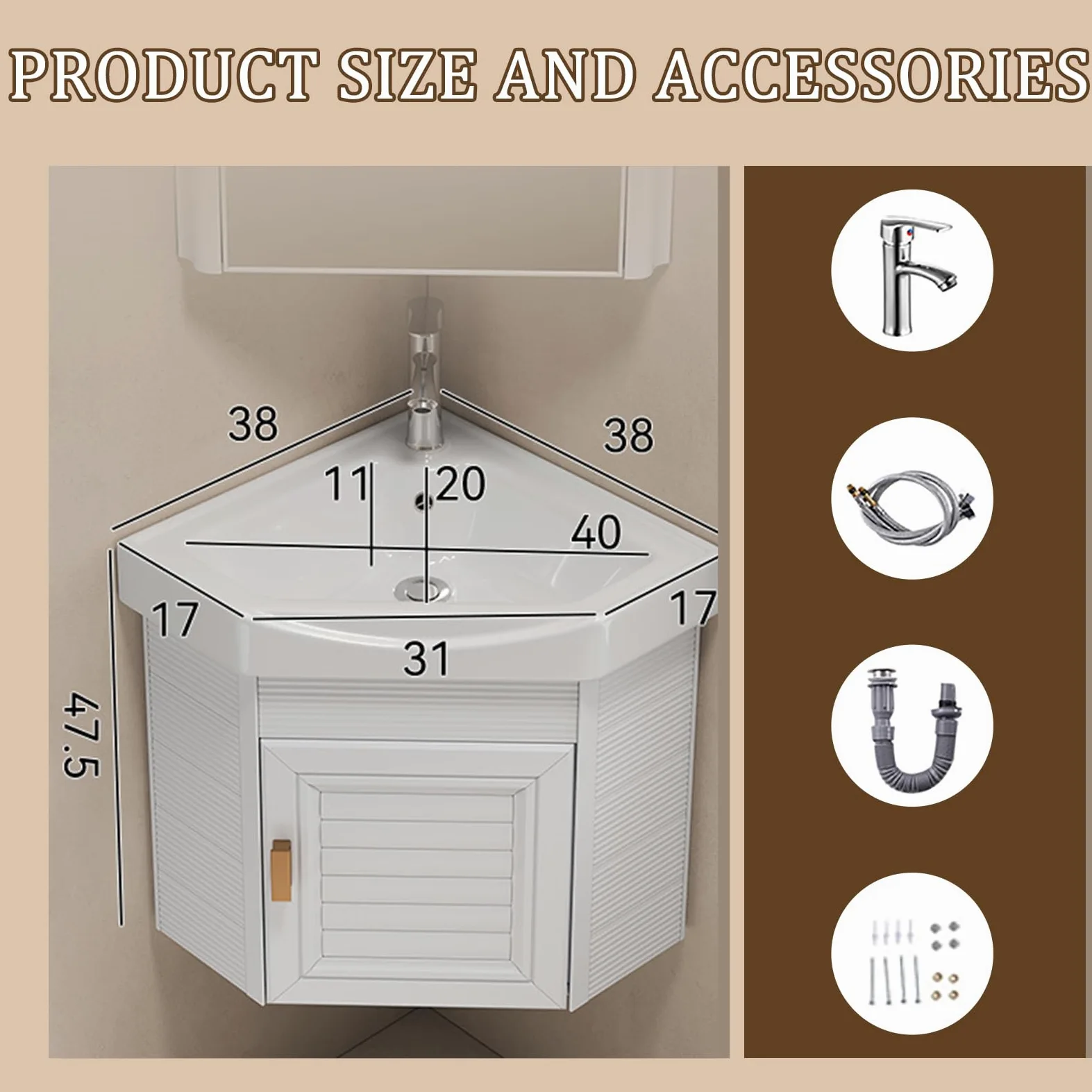 lavabo angolare bagno Bianco,lavabo bagno con mobile sospeso,lavabo in ceramica 38×38cm, lavandino bagno sospeso con mobile, montaggio a parete, Per Bagno, Toilette, Appartamenti