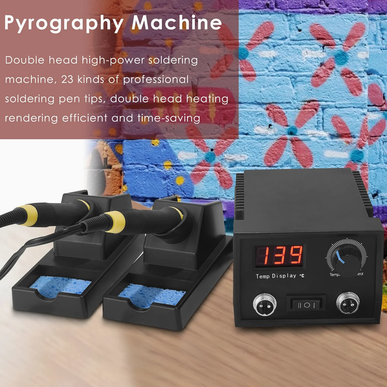 Aomdom Pirografo per Legno 60W Macchina per pirografia Kit professionale per pirografia 0°C a 850°C Display Digitale mit 2 Penne 23 Teste di Penna per principianti e adulti