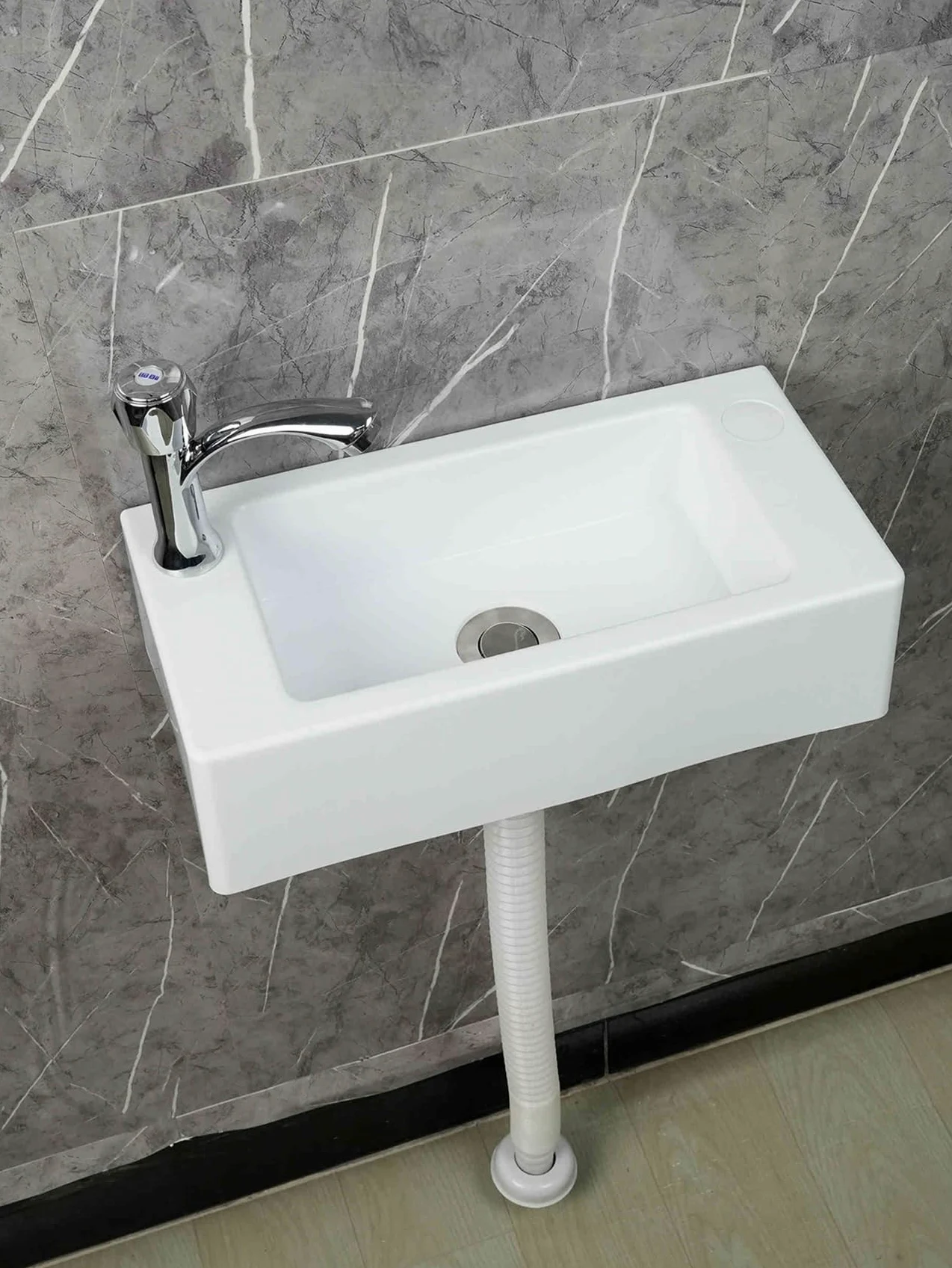 Piccolo lavabo in plastica per montaggio a parete per roulotte, camper, WC ospiti, bagno, 40 x 20 x 11 cm, bianco, ideale per campeggio, giardino, cantieri, con scarichi da 75 cm