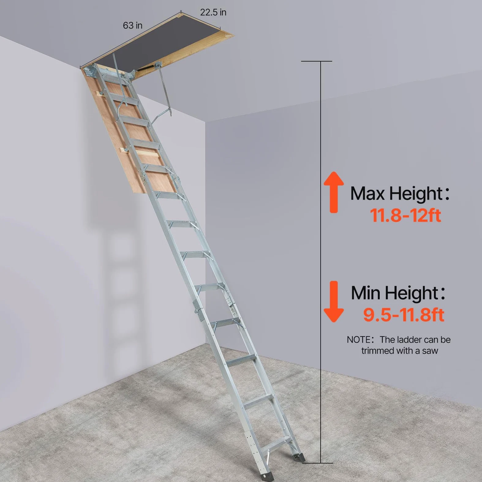 VEVOR Scaletta Pieghevole per Soffitta Scala in Alluminio Regolabile Capacità di Carico 158 kg 56x392 cm Estensione Multiuso Facile da Installare per Attico Ufficio Casa Altezza Applicabile 2,9-3,66 m