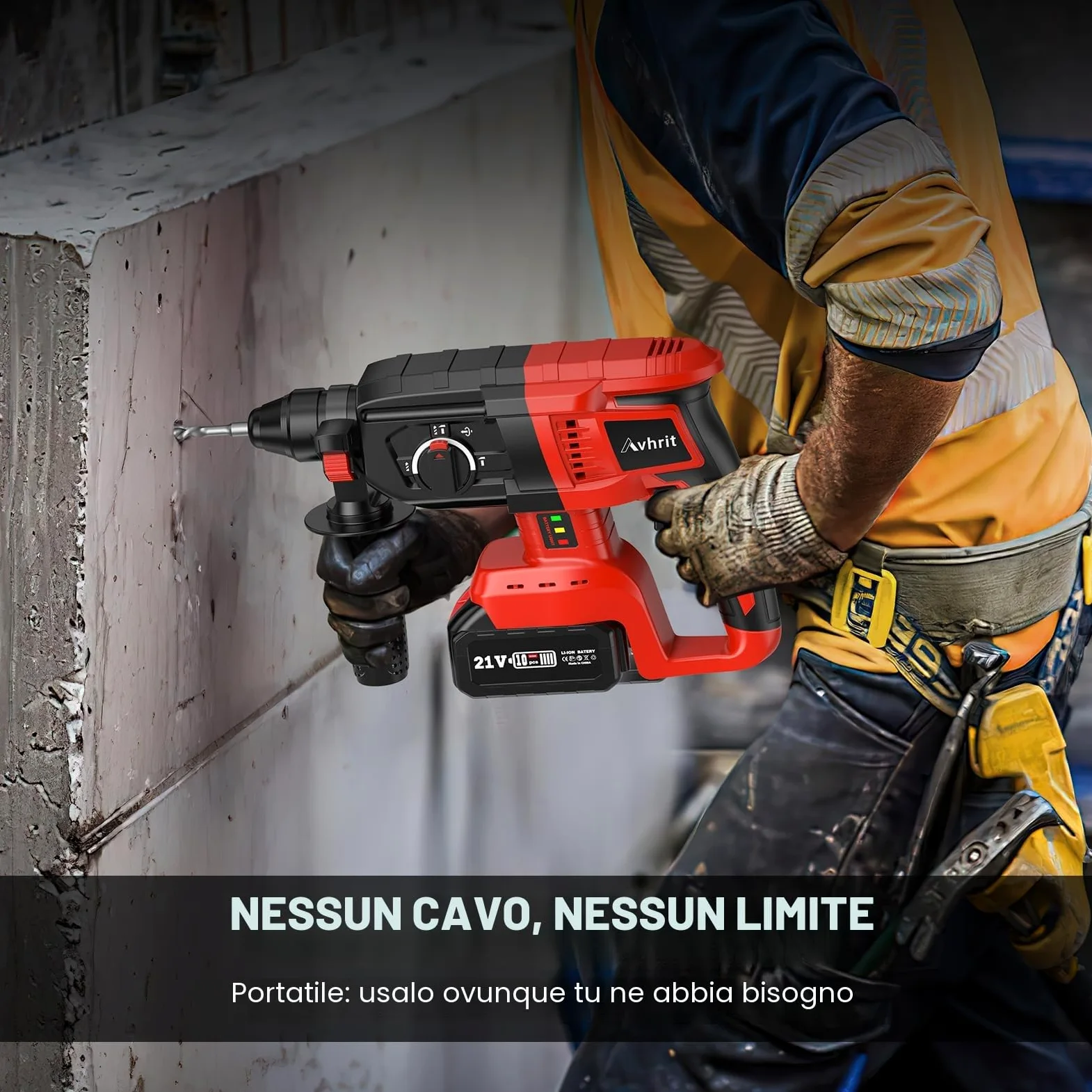 2025 Tassellatore a Batteria Aggiornato, con 2 Pacchetti di Batterie al Litio Portatili (21V), Motore Senza Spazzole, Trapano a Percussione a Batteria per Uso Domestico e Professionale