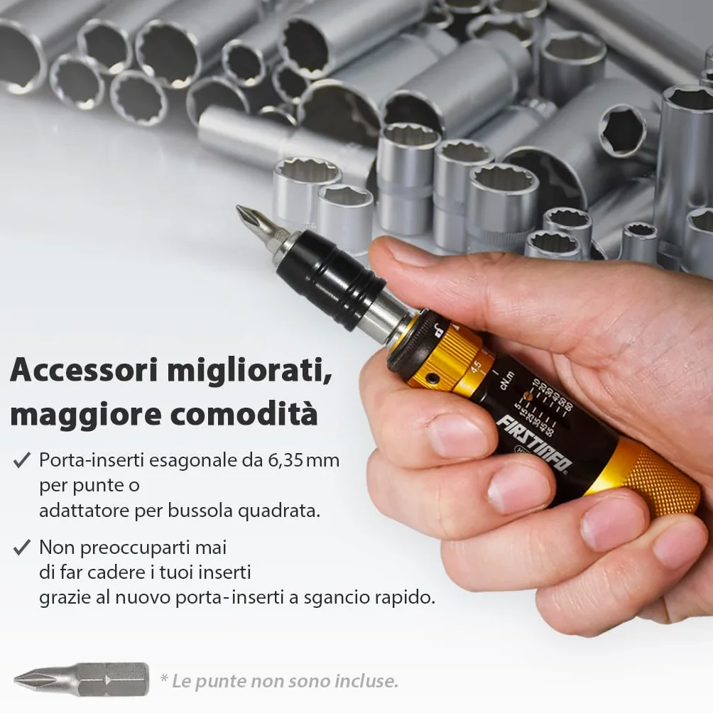 FIRSTINFO H5177 | Cacciavite Dinamometrico di Precisione Certificato | Attacco Rapido Hex 1/4" | Coppia Regolabile 5–60 cNm (0,05–0,6 Nm)