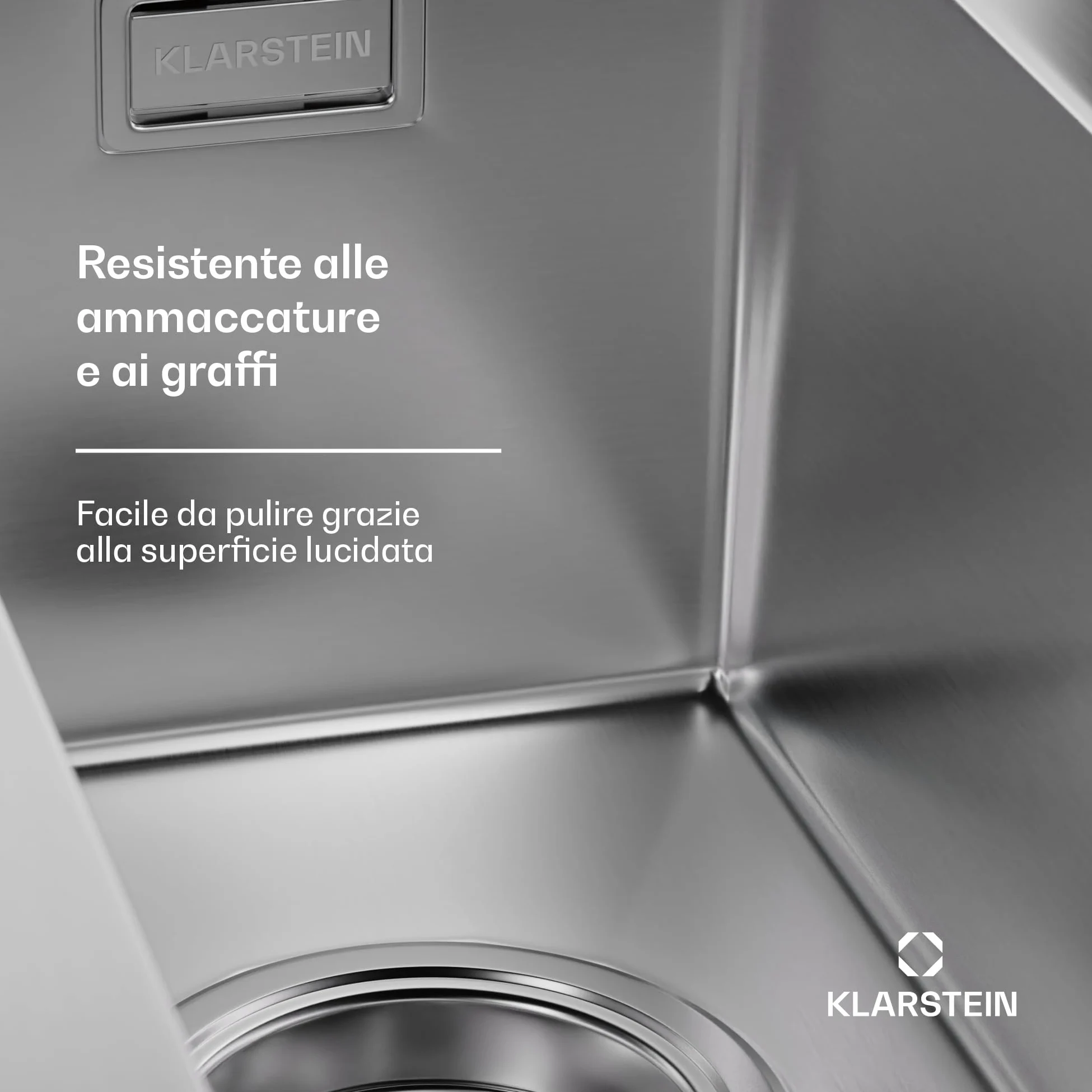 Klarstein Lavello Cucina – Acciaio Inox 304, Design Stretto 23 cm, Resistente a Graffi & Calore, Facile da Pulire, Include Kit Installazione & Troppopieno, 45x23 cm