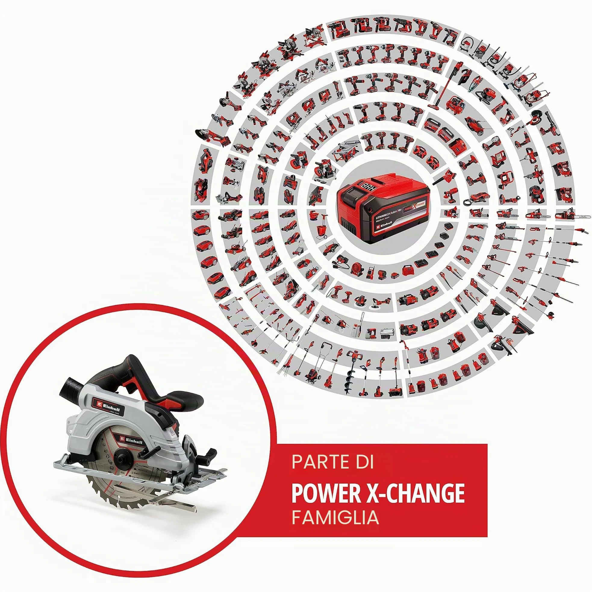 Einhell Sega circolare a batteria TE-CS 18/190 Li BL - Solo Power X-Change (18V, giri al min. 3800, lama Ø190 x Ø20,taglio max 65 mm, luce led, senza batteria e caricabatteria)