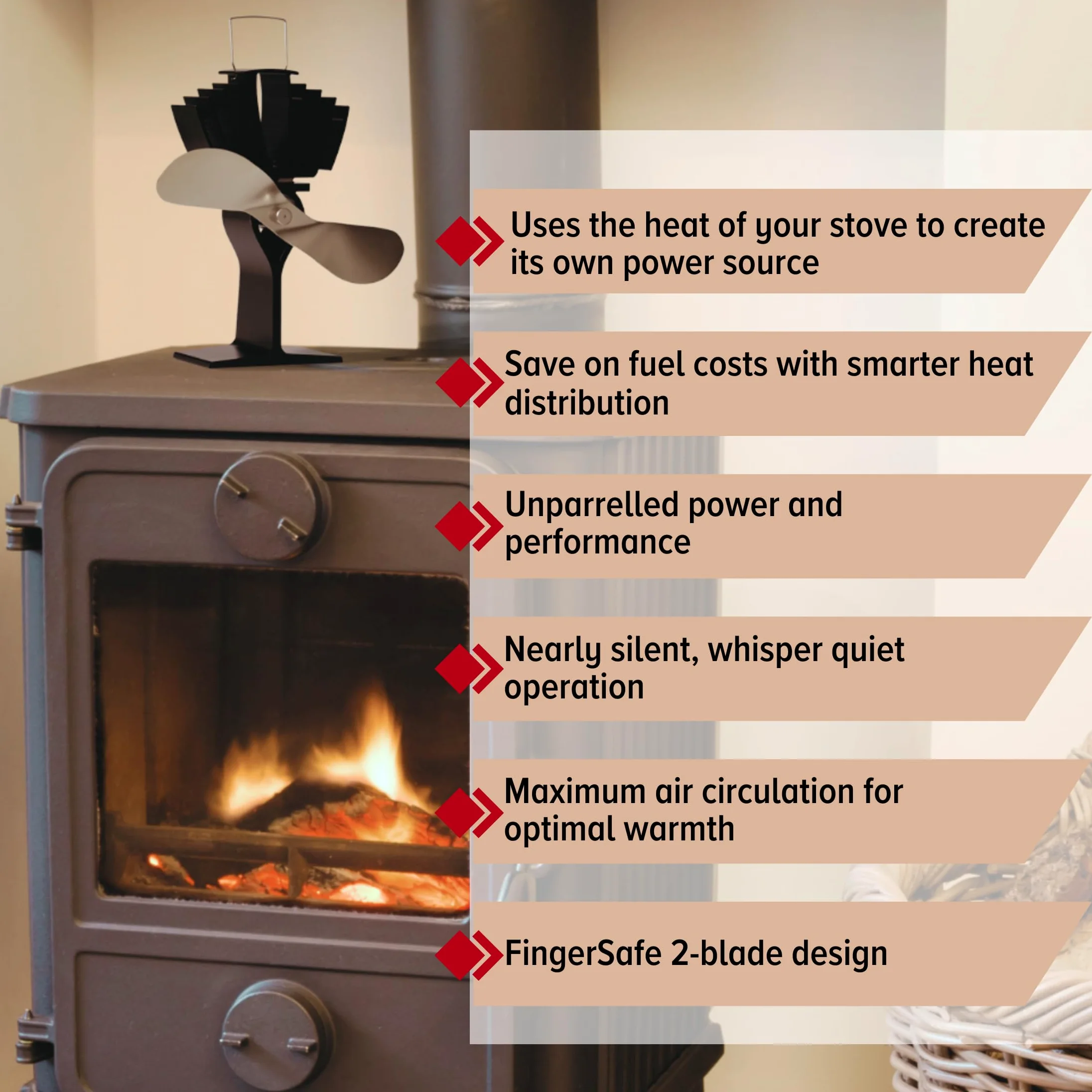 Ecofan 812AMKBX - Ventola per stufa a legna, alimentata a calore, in nichel, bilingue