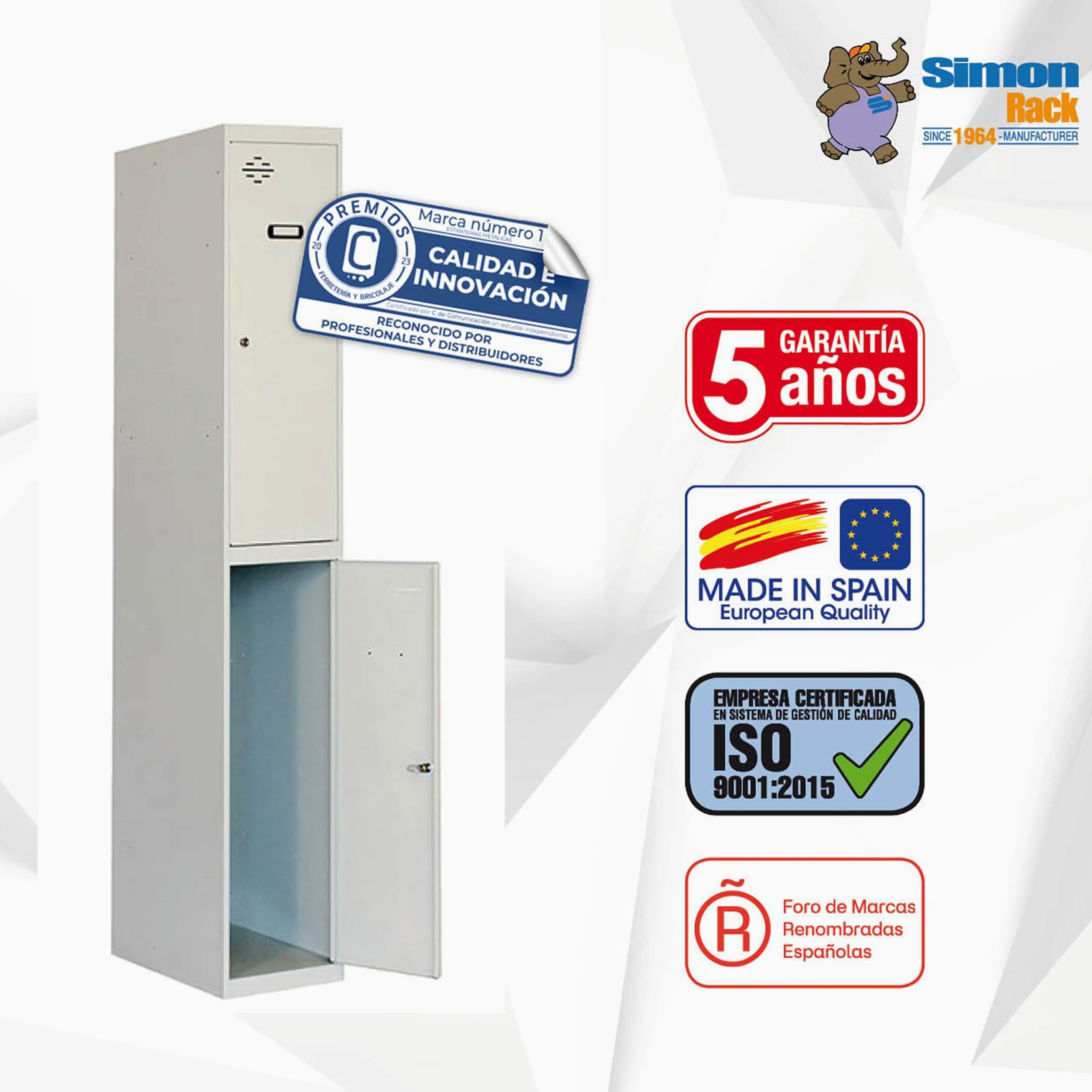Simon Rack Armadietto Spogliatoio in Metallo con 2 Ante, 1800x300x500 mm, Doppio Scomparto con Serratura, Grigio
