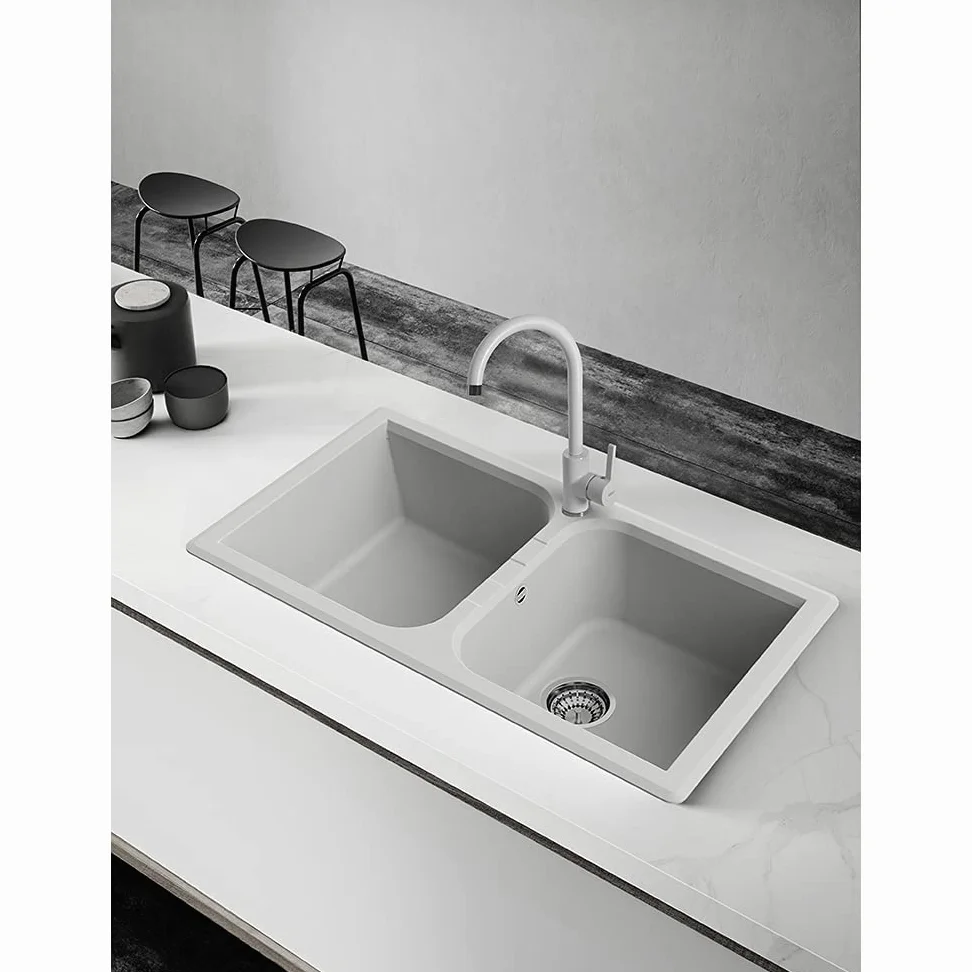 Prime 862 Lavello da Incasso Granito Grigio 86x50 2 Vasche QLP862GR