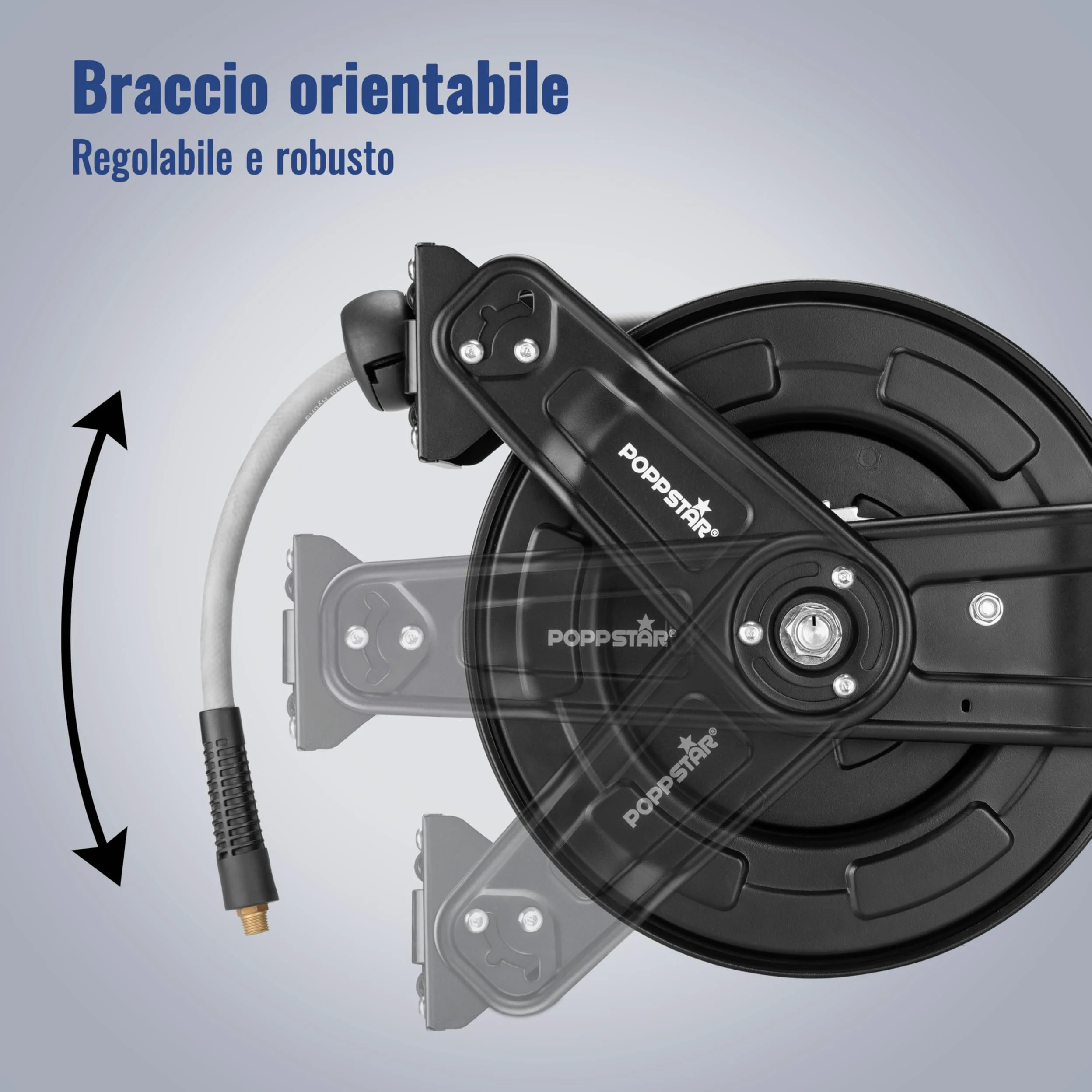 Poppstar Avvolgitubo per aria compressa in acciaio (20m+2m, diametro (9,2x15mm)), attacchi 1/4 di pollice BSPT
