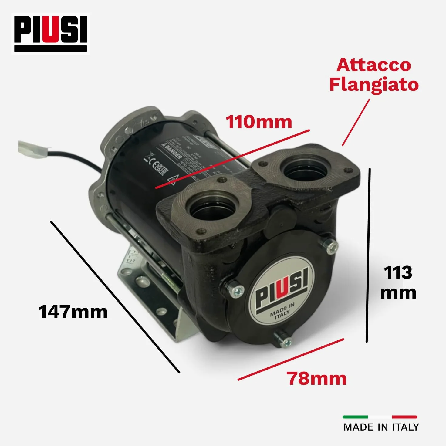 PIUSI Pompa Travaso Gasolio Autoadescante Elettrica - 50 L/min 12V, Per Batteria, Attacco Flangiato | BP3000 (F00342000)