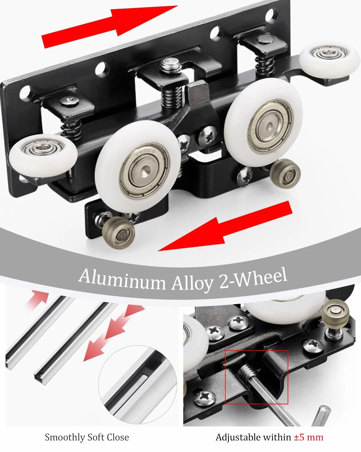 Kit hardware per porta scorrevole con binario invisibile e meccanismo di chiusura ammortizzata per un funzionamento fluido e silenzioso della porta