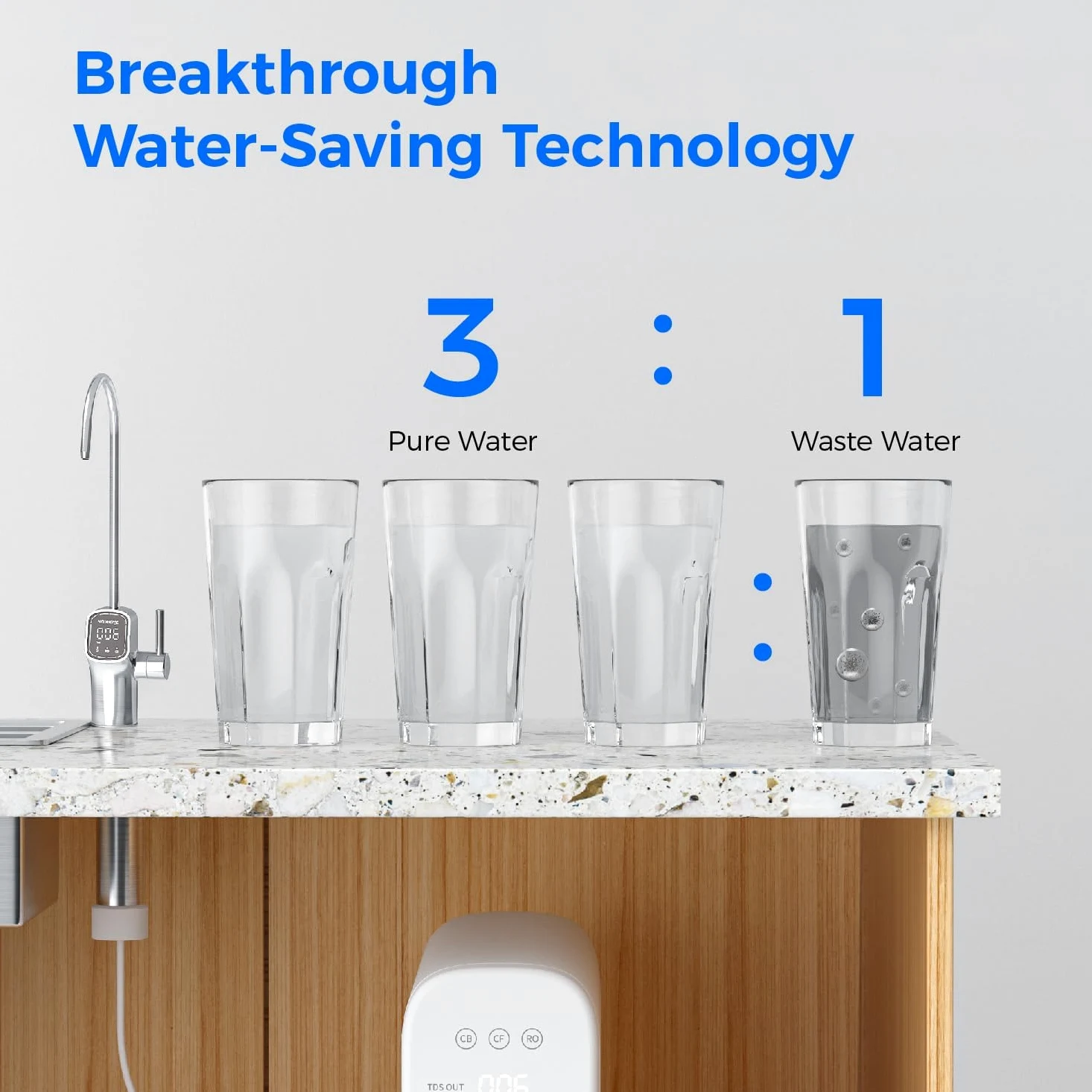 Waterdrop WD-G3P800-N2RO Filtro, Ricambio per il Sistema Aosmosi Inversa Senza Serbatoio WD-G3P800-W, Ridurre PFAS, Durata di 2 Anni