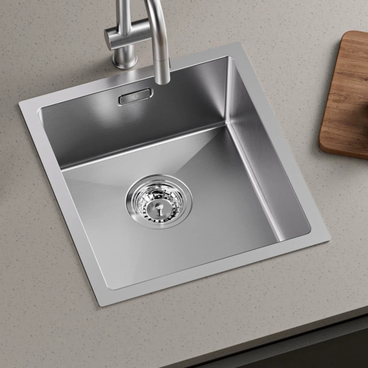 CECIPA Lavandino Cucina 40x44cm, Lavello Cucina 1 Vasca in Acciaio Inox, Lavabo Cucina Moderno Con l'Ultimo Sifone e Troppopieno, Lavelli da Cucina