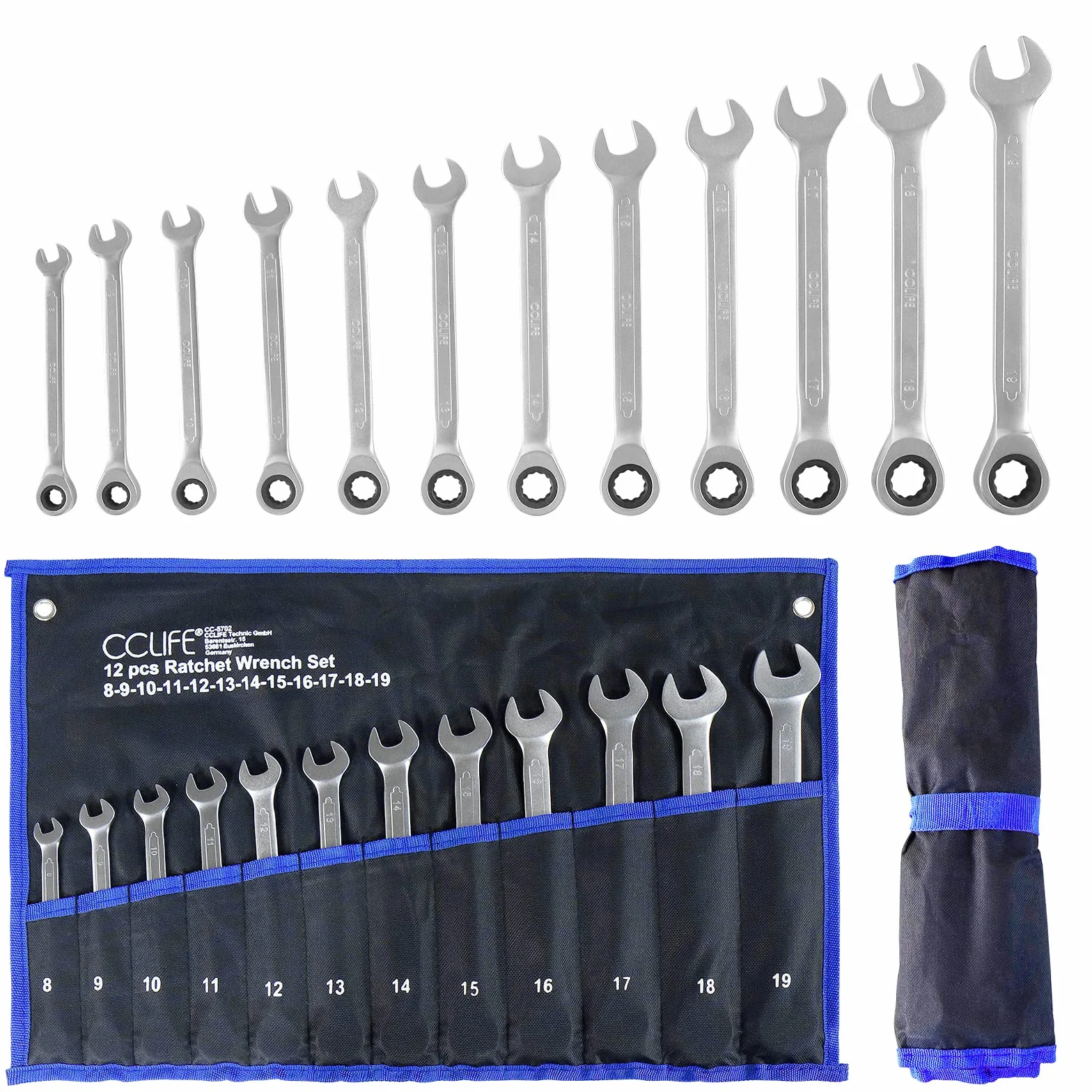 CCLIFE Set Chiavi a Cricchetto, 12 Pezzi 8-19 mm Cr-V 72 Denti