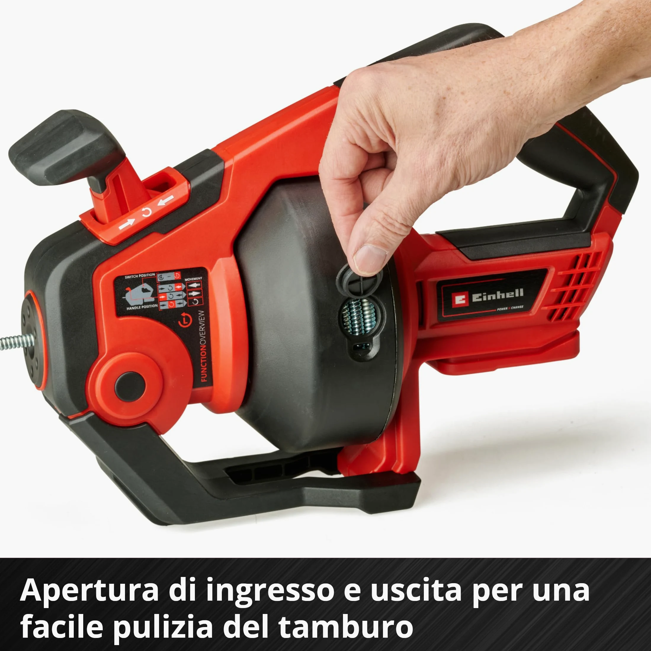 Einhell Detergente per tubi a batteria TE-DA 18/760 Li-Solo Power X-Change (18 V, Li-Ion, spirale di pulizia lunga 7,6 m, adatto per tubi di diametro 16-55 mm, fornito senza batteria e caricatore)