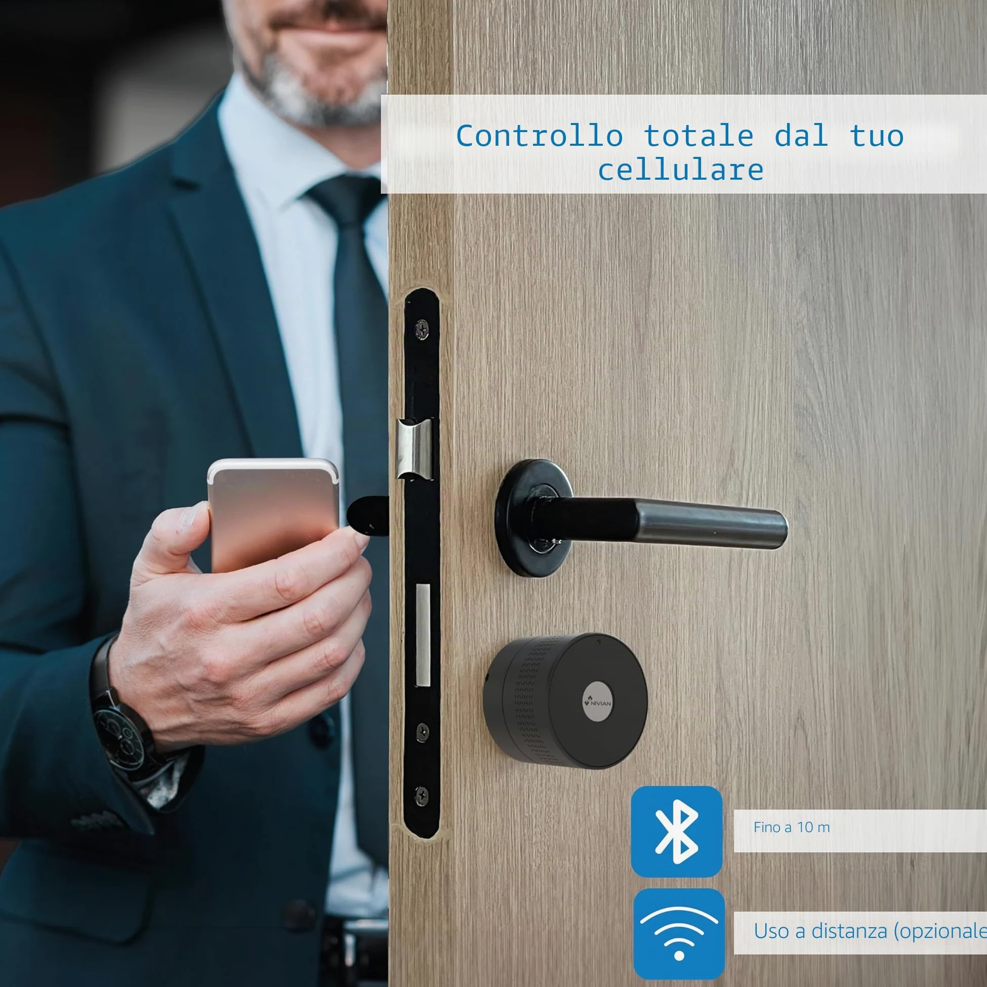 Nivian Serratura Smart Bluetooth- Smart lock con accesso remoto e apertura senza chiave- Creazione di chiavi virtuali per gli ospiti - Funzione di chiusura automatica per proteggere la casa