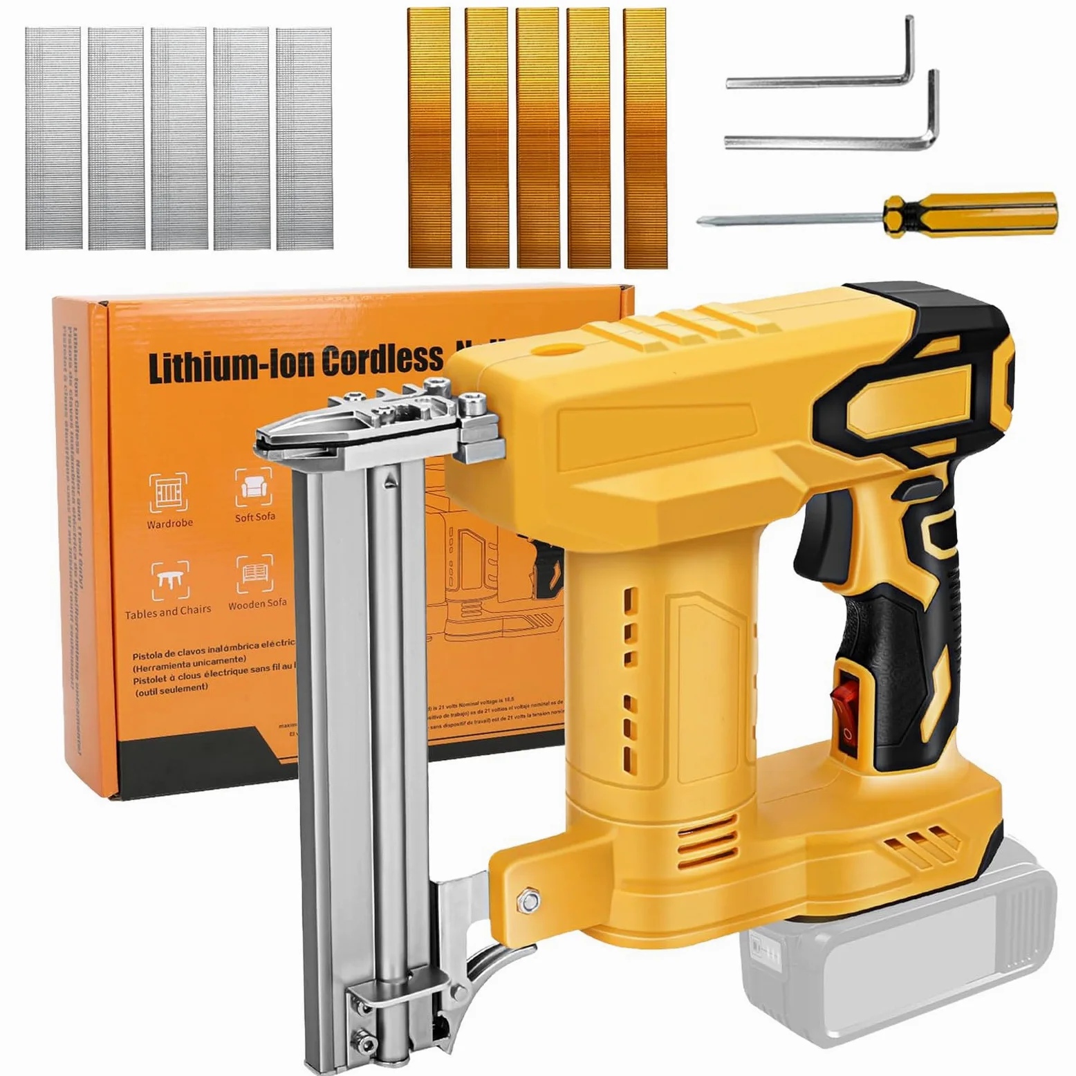 Pistola per unghie senza fili 2 in 1 per batteria DeWalt, chiodatrice elettrica da 18 GA con 1000 graffette per unghie, 2 modalità, 80 colpi/min, per falegnameria, tappezzeria