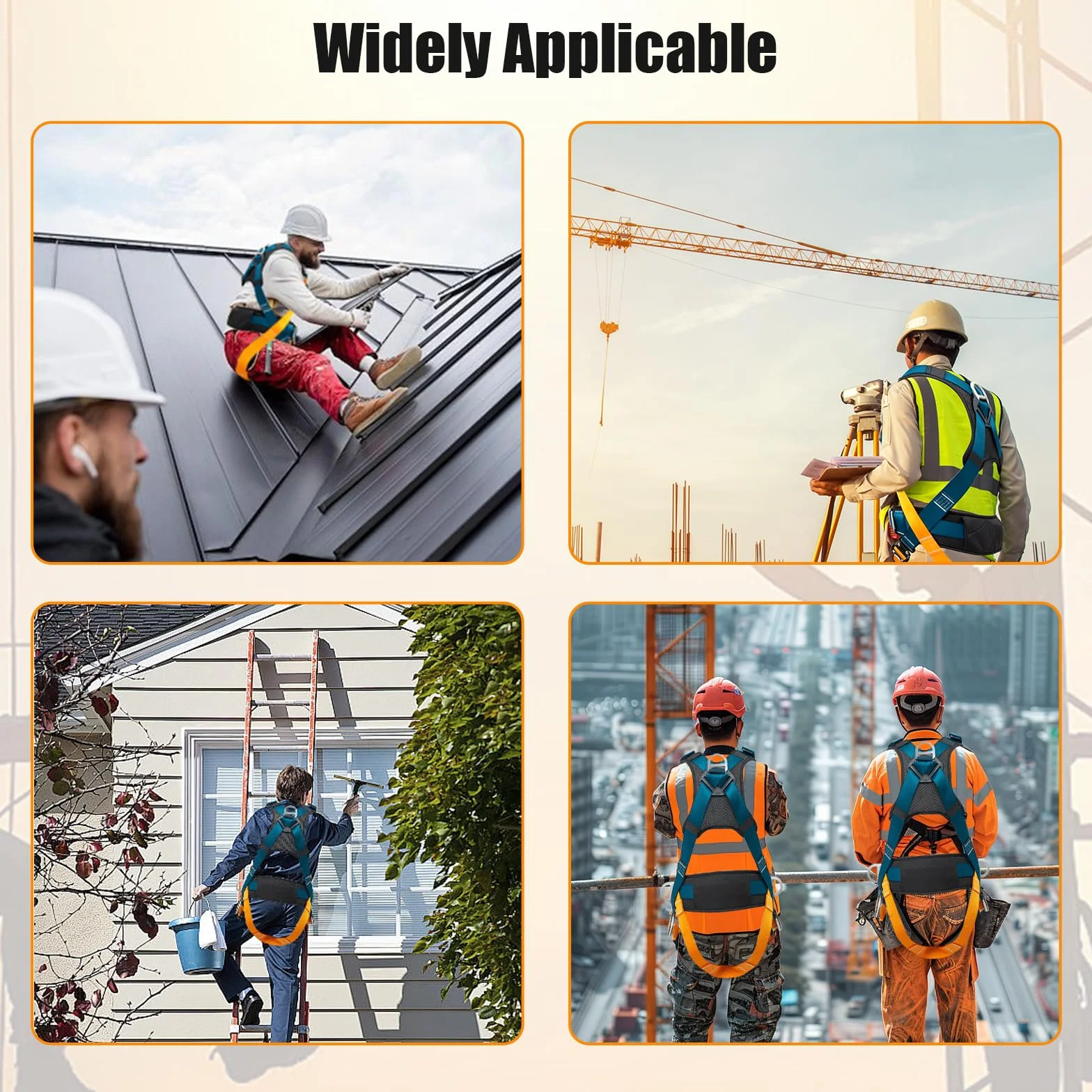 Imbracatura di sicurezza anticaduta completa con doppia corda con assorbitore, 140 kg, imbottitura traspirante, fibbie rapide, cintura sicurezza per tetti, arrampicata, edilizia, lavori in quota, uomo
