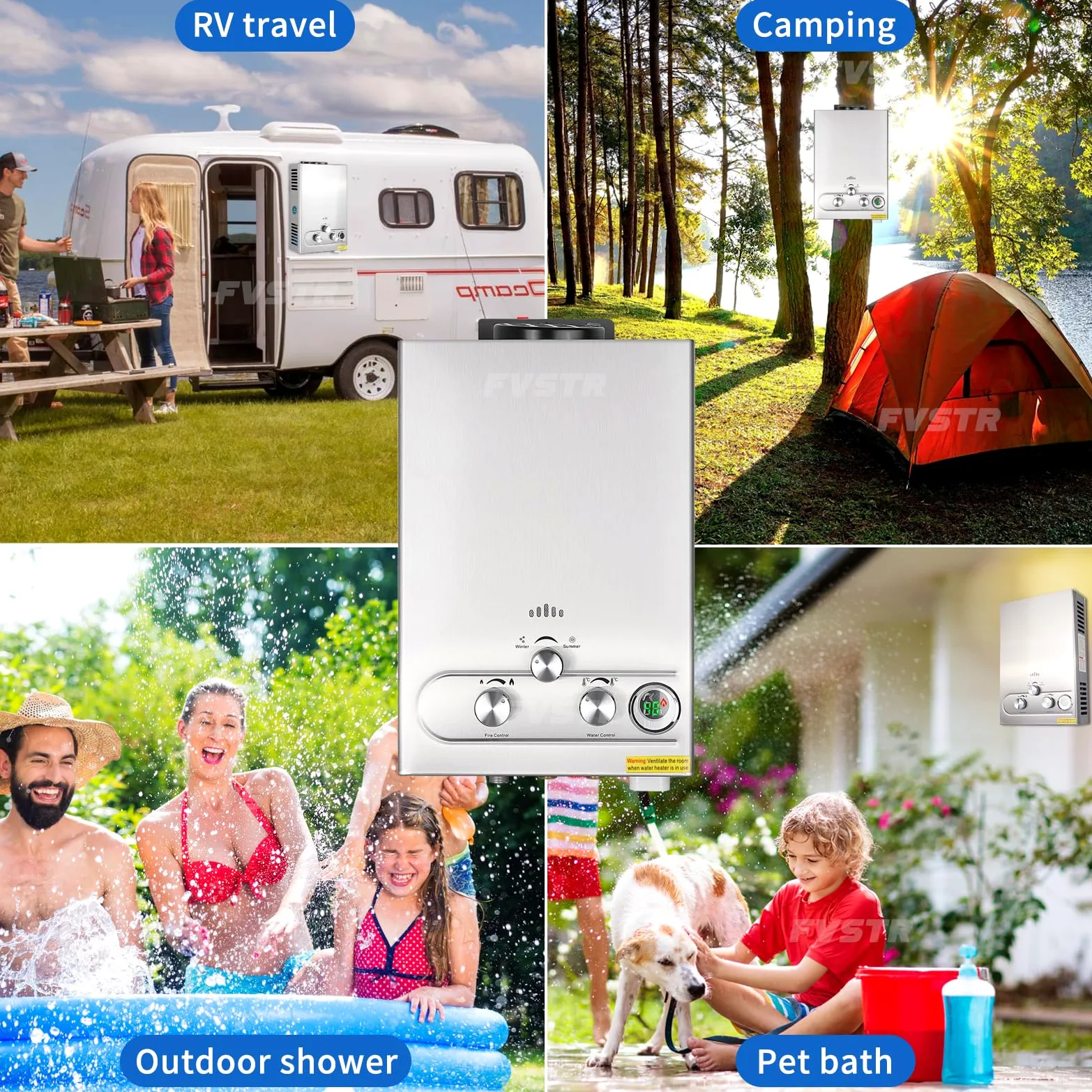 Scaldabagno istantaneo a propano senza serbatoio, 1,6 GPM, 7L, portatile, per uso esterno in camper, roulotte, cabine, fienili, punto d'uso, argento