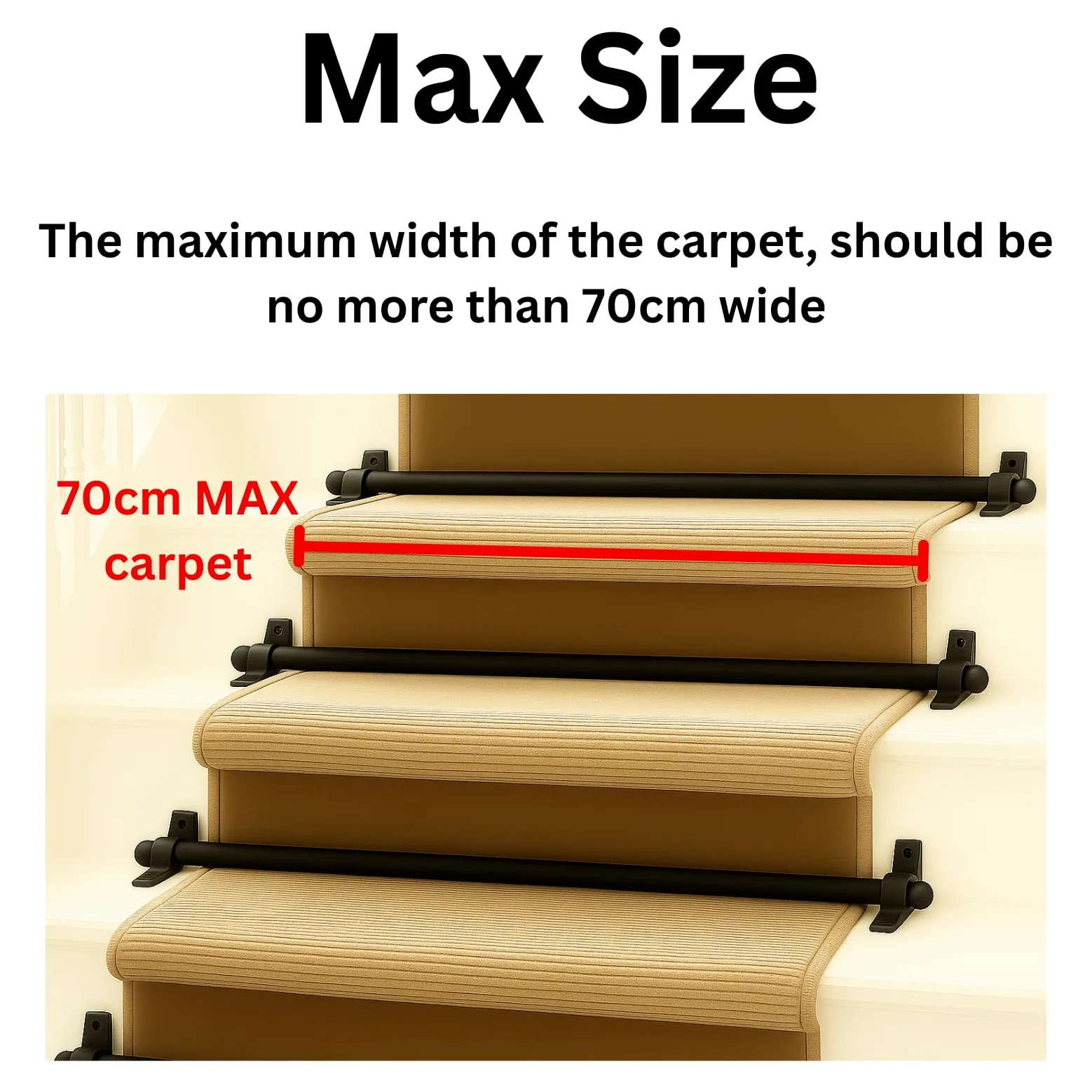 Aste decorative in metallo per scale, con terminali rotondi e viti, adatte per tappeti fino a 70 cm di larghezza, confezione da 13