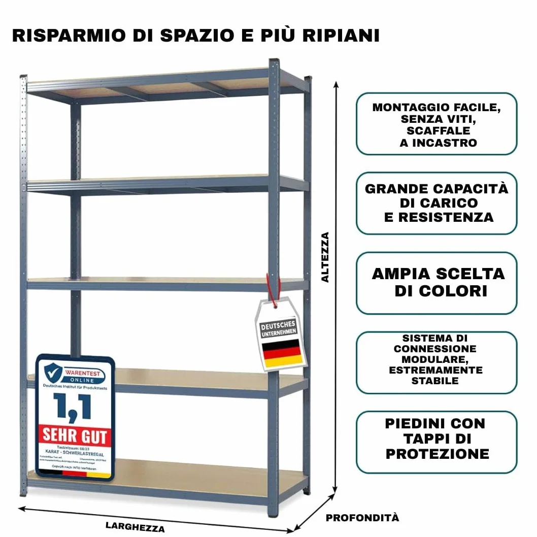 etm Scaffalatura per carichi pesanti, garage, cantina, officina, scaffalatura per magazzino, cantina, elevata portata e ripiani regolabili (grigio antracite, 180 x 120 x 45 cm)