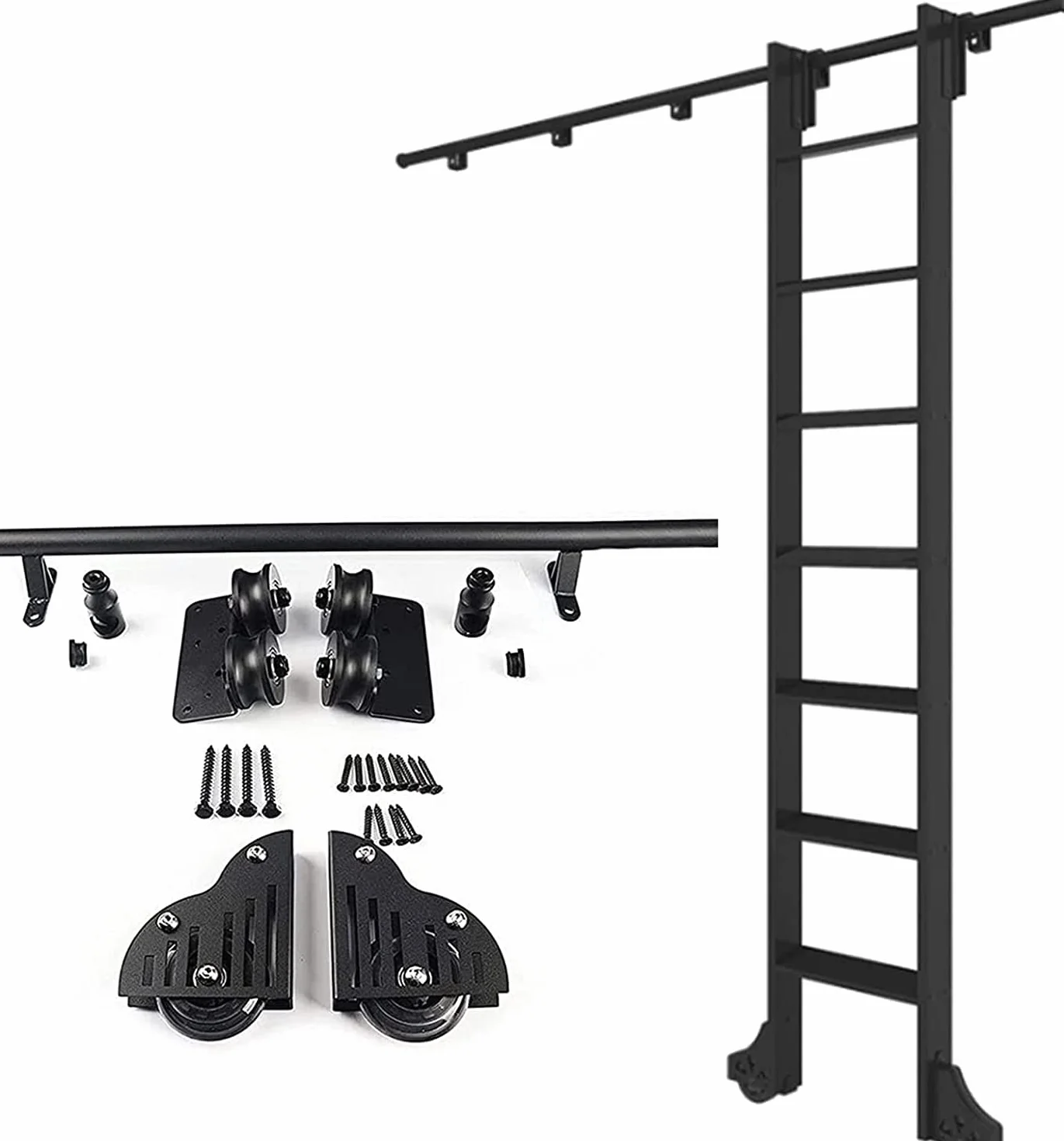 Kit hardware a rotolamento, hardware per la scala scorrevole mobile della libreria scorrevole mobile per casa/loft, hardware per porte scorrevoli (nessuna scala)