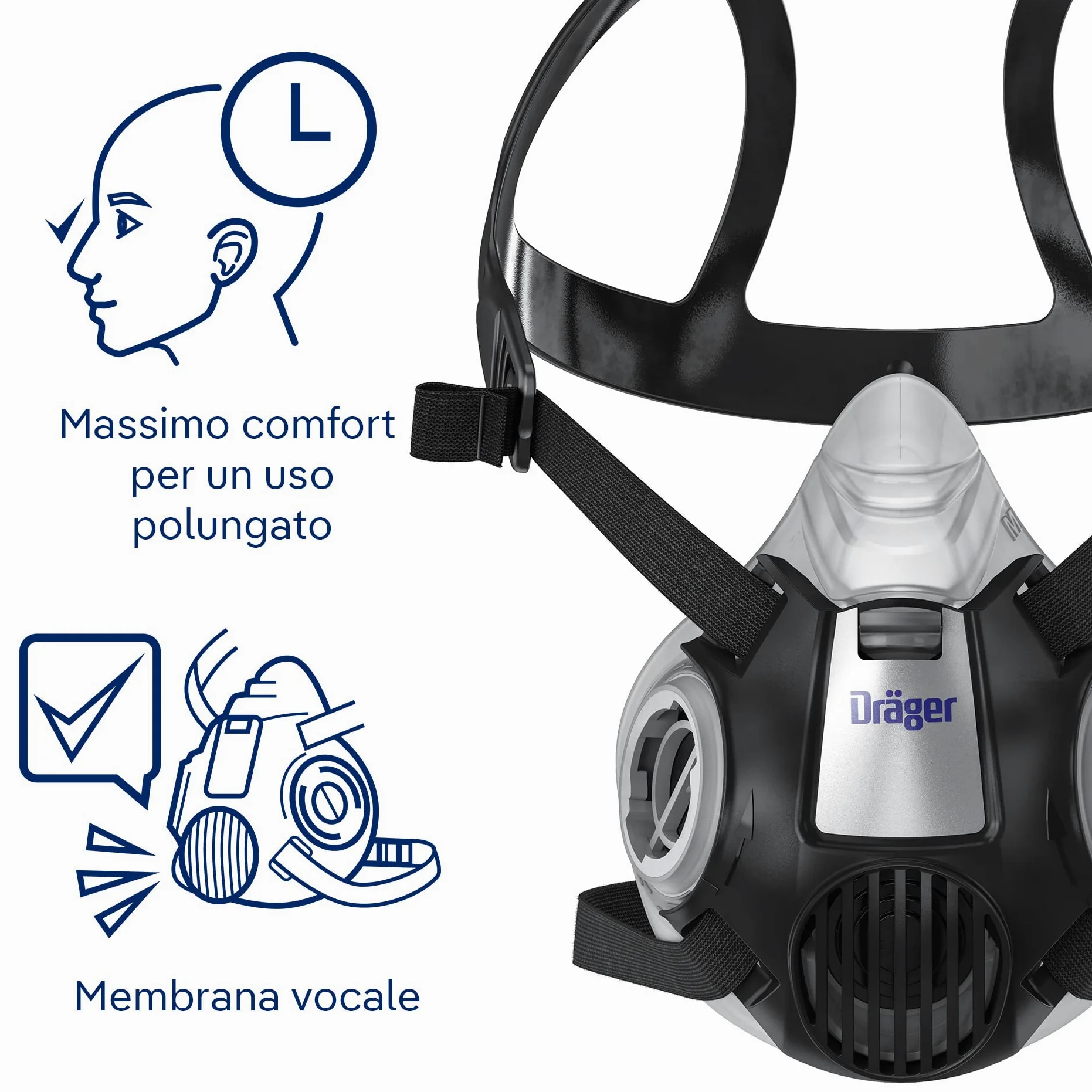 Dräger Set di semimaschere X-plore 3300 per lavori chimici con occhiali a visione totale X-pect 4400 e filtro combinato ABEK1 Hg P3, protezione da vapori, gas, particelle e polveri