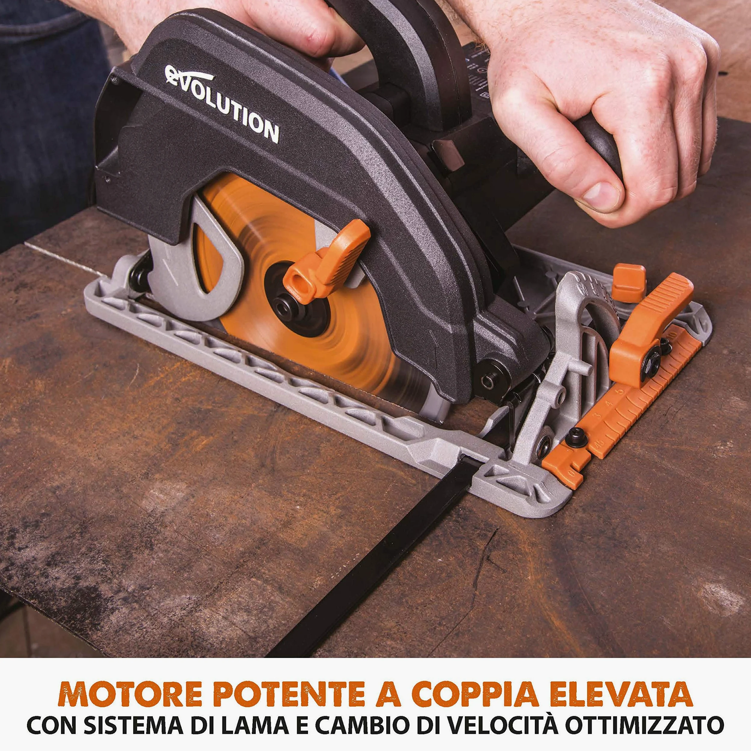 Evolution Power Tools - R185CCSX Sega Circolare Multi-Materiale 185 mm Compatibile con Binario Guida (Pacchetto Abbinato con Binario da 1020 mm Incluso), 230 V