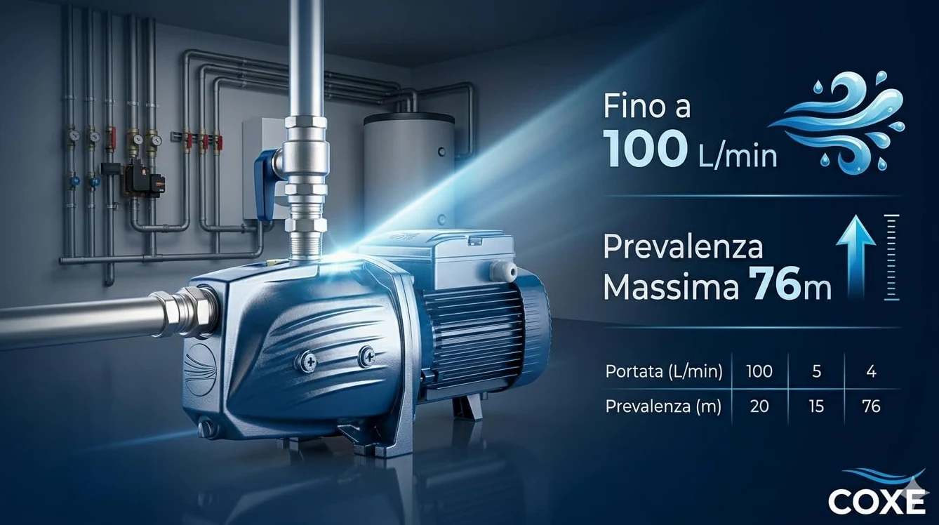 COXE Pedrollo JSWM 3BH Pompa Autoadescante Elettrica 2 HP, Elettropompa Centrifuga in Ghisa per Irrigazione e Autoclave, Portata 100 L/min, Prevalenza 76m, Monofase 220V