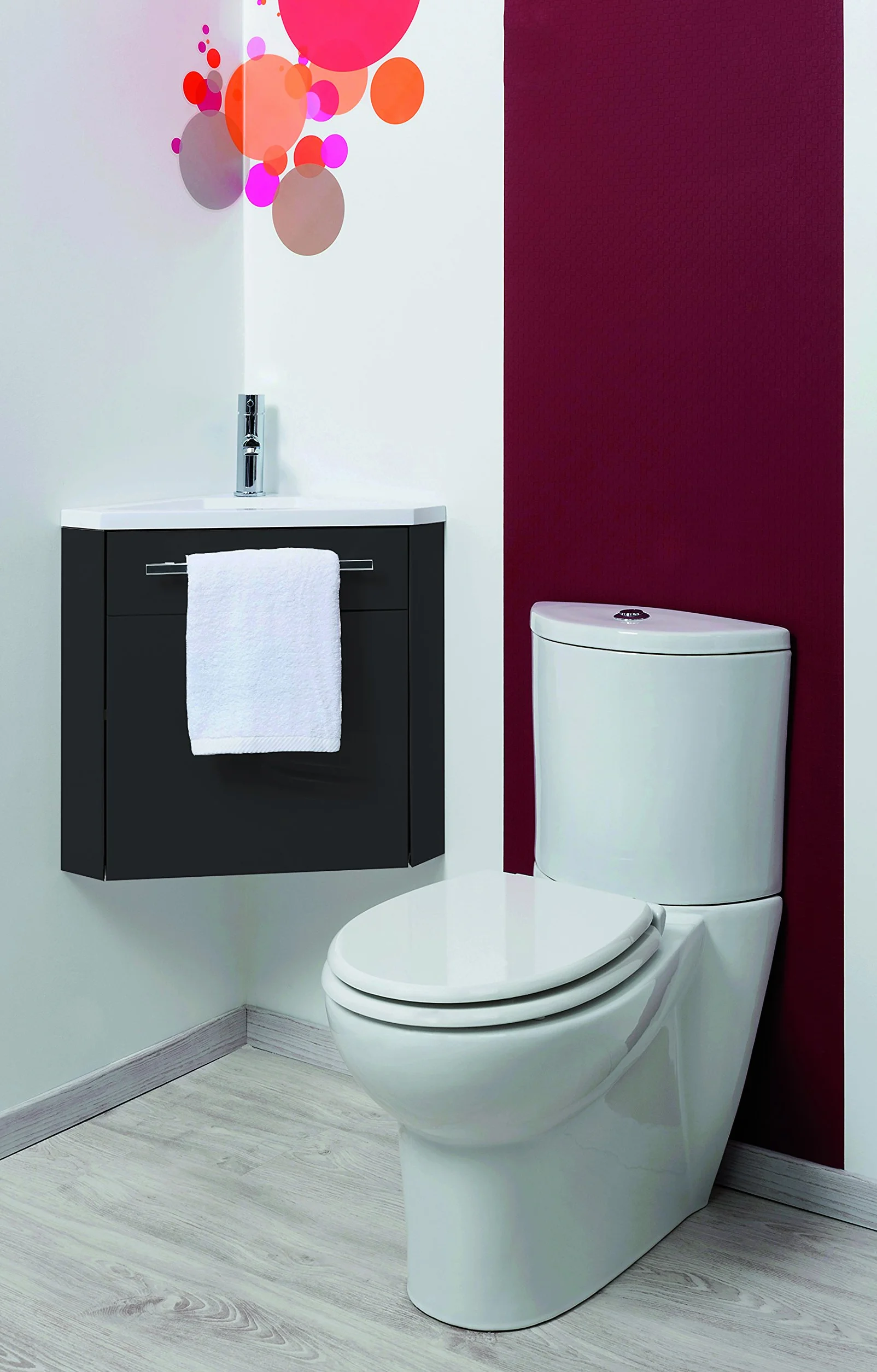 ONDÉE - Mobile Lavabo da Parete Collezione Nino - Mobile Angolare Compatto - Scelta di Colori - 1 Porta - Chiusura Progressiva - Installazione Reversibile - Larghezza 53cm - Finitura Lucida Grigia