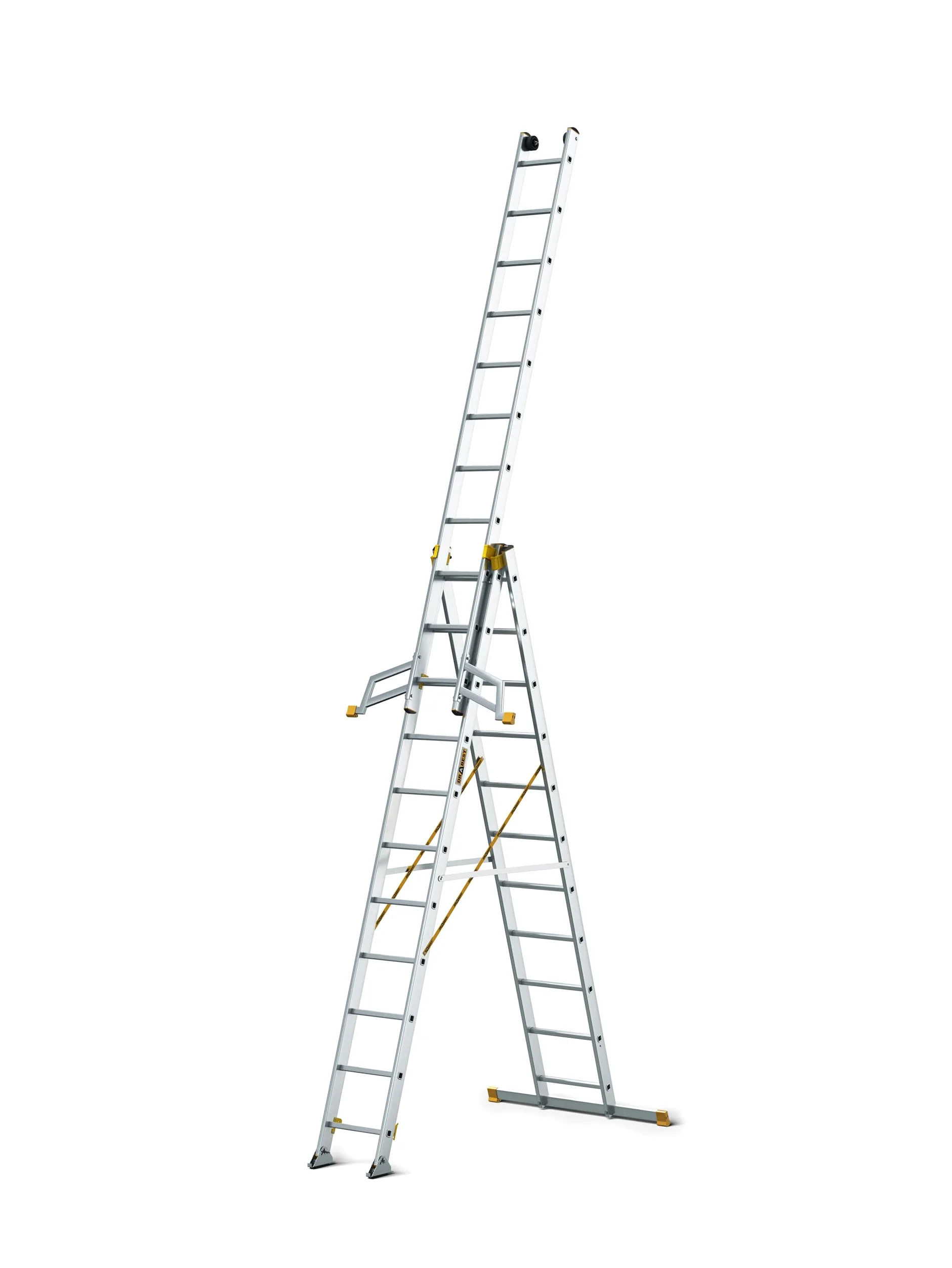 DRABEST - MAX Scala Pieghevole Professionale in Alluminio - 3 x 11 Gradini -7,61 m - Industriale - fino a 150 kg - 3 Sezioni - Per Edilizia - Multiuso - Allungabile - Regolabile - Scaletta