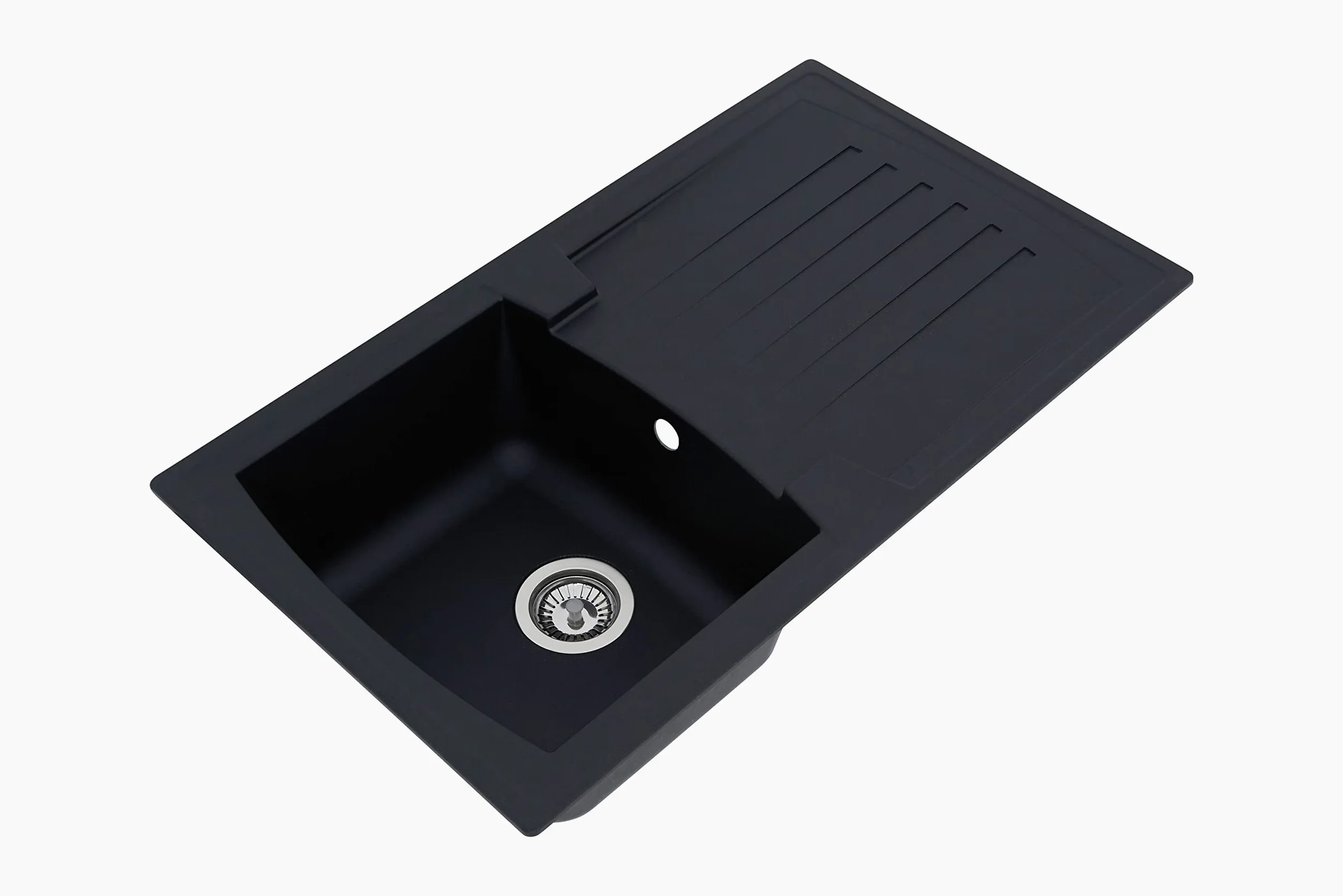 Respekta Lavello da Cucina in Mineralite Color Nero, Lavello da Incasso con 1 vasca, dimensioni 86 x 50 cm, Lavello Adatto per Mobili Sottolavello da 45 cm di Larghezza