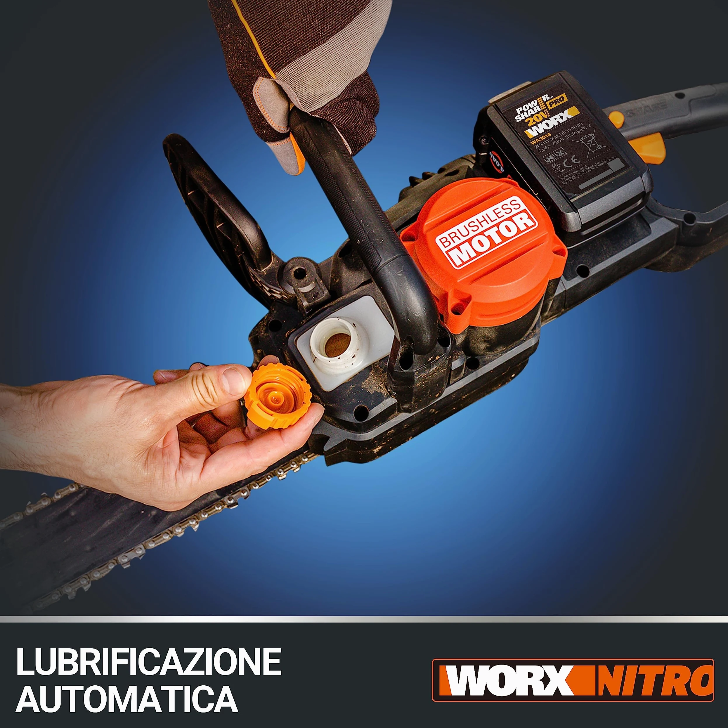 WORX WG385E Elettrosega Nitro a batteria 40V | PowerShare | Include 2 batterie da 2 Ah e caricatore doppio | 40 cm di barra | lubrificazione automatica