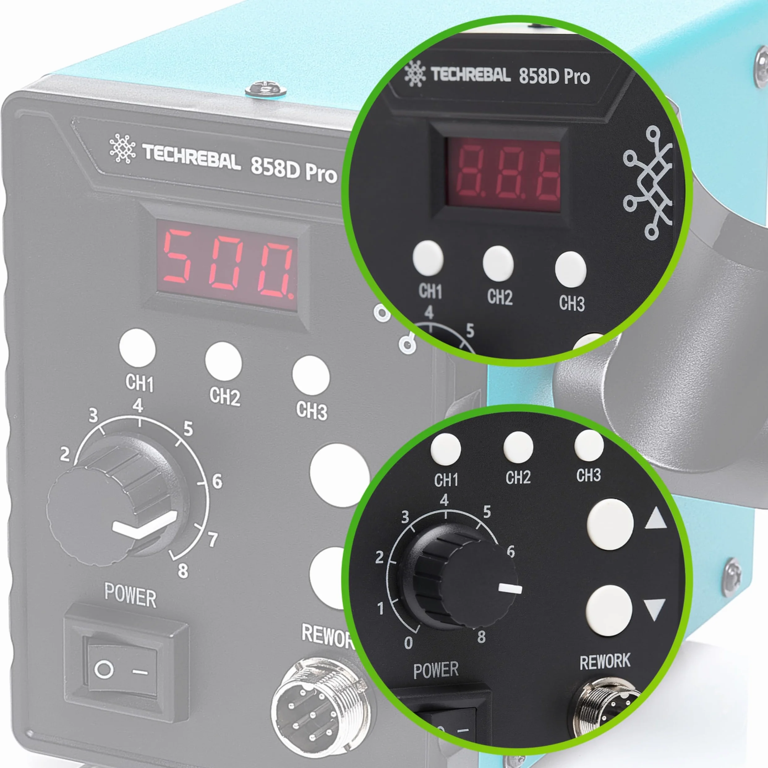 Stazione aria calda Techrebal 858D Pro 3 memorie hot air saldatura smd 700W 120L