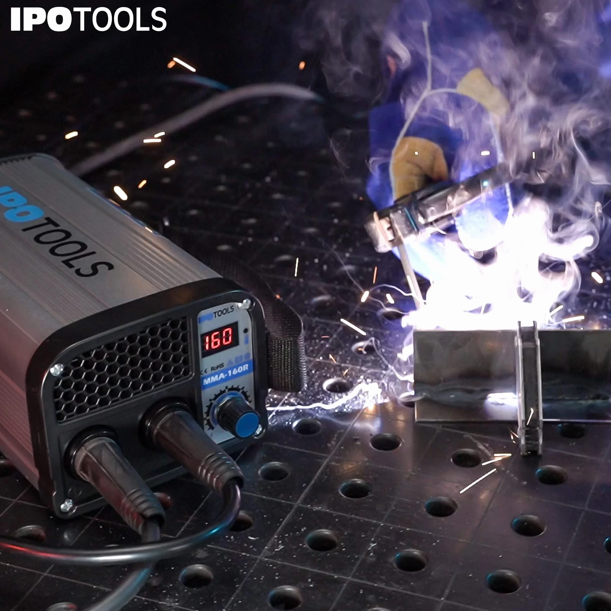 Saldatrice ad arco IPOTOOLS MMA-160R - Saldatrice ad arco DC MMA Inverter con 160 A/Display digitale / 230 V/Antistick/Hot Start/Arc-Force / 7 anni di garanzia