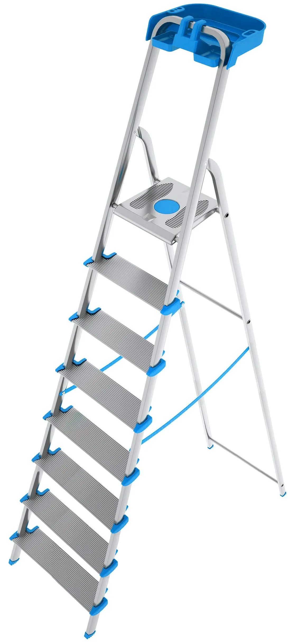 Colombo Scala Alluminio Atlantica 8 Gradini | Scala 8 Gradini Extra Large 12cm con Piattaforma Antiscivolo e Vaschetta Portautensili | Conforme EN131 TÜV-GS | Portata 150kg | Made in Italy