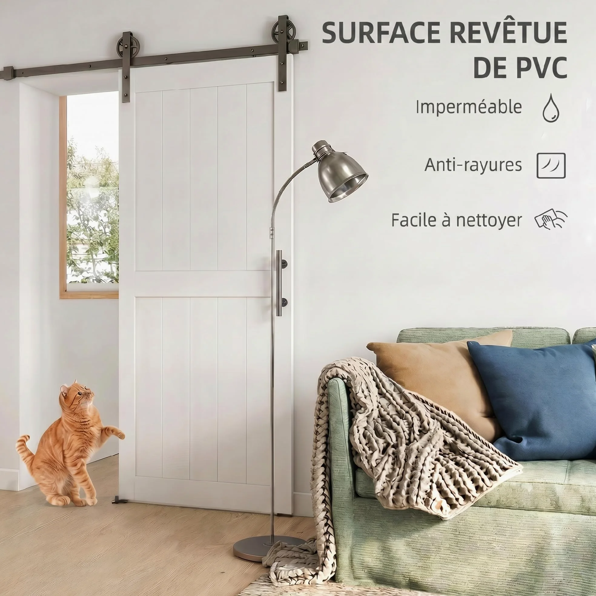 HOMCOM Porta Scorrevole Esterna Muro 91.5x213.4cm, Binario Acciaio, Maniglia Migliorato, Ruote, Porta da Interno in Stile Industriale, in MDF e Legno Pino, Impermeabile, per Cucina, Bagno, Soggiorno