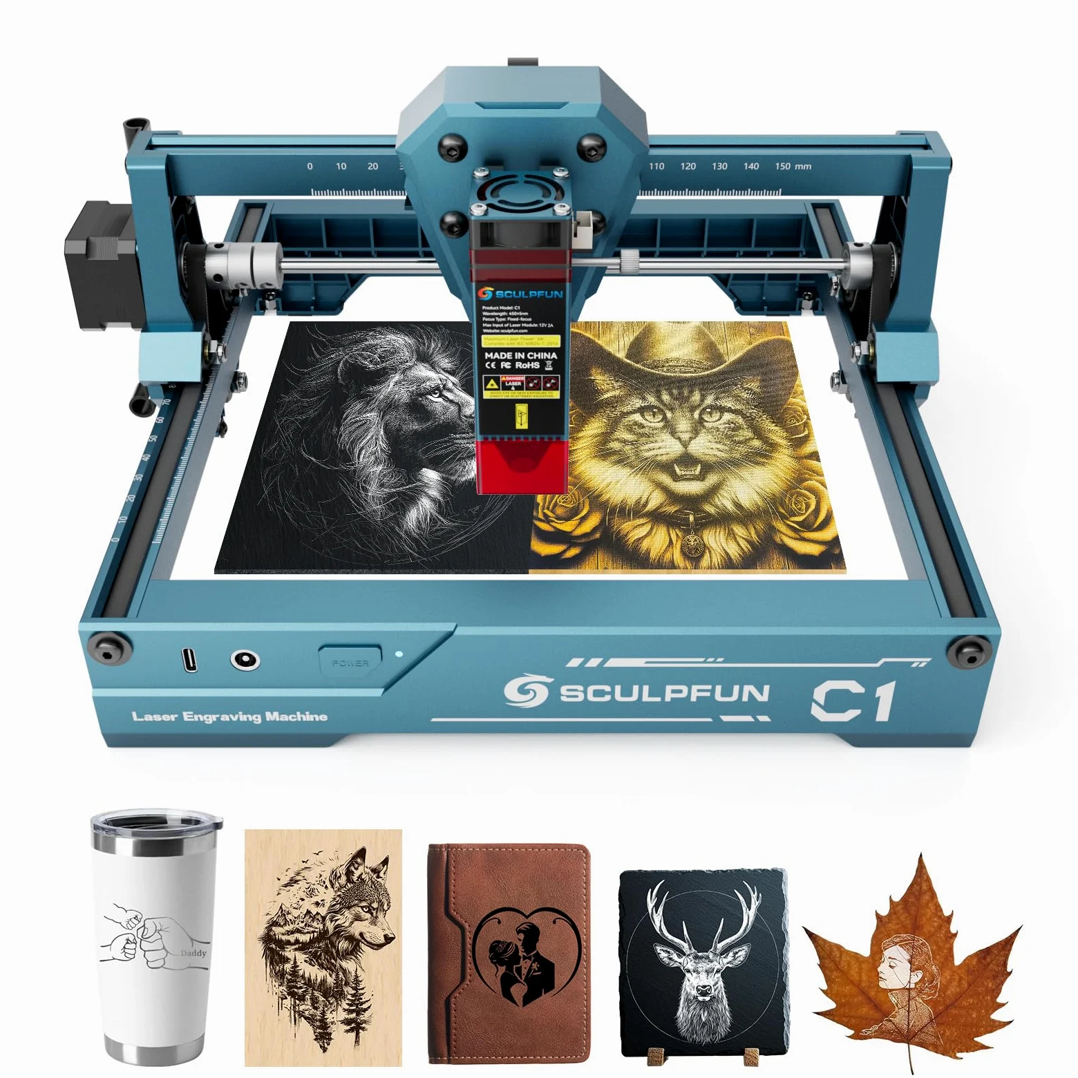 SCULPFUN C1 Mini incisore laser, macchina per incisione laser portatile 3 W con punto ultra fine 0,04 mm, nessuna installazione richiesta, per principianti, dispositivo per incisione su legno metallo